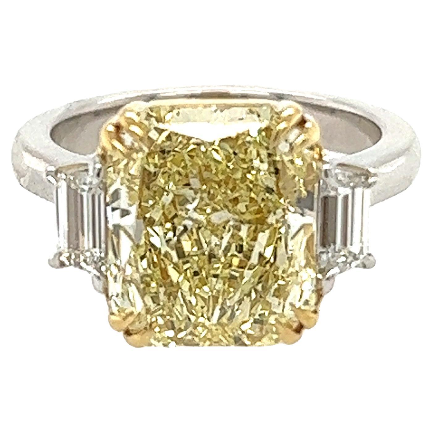 David Rosenberg 5.63 ct Radiant Fancy Light Yellow GIA Diamond Engagement Ring For Sale