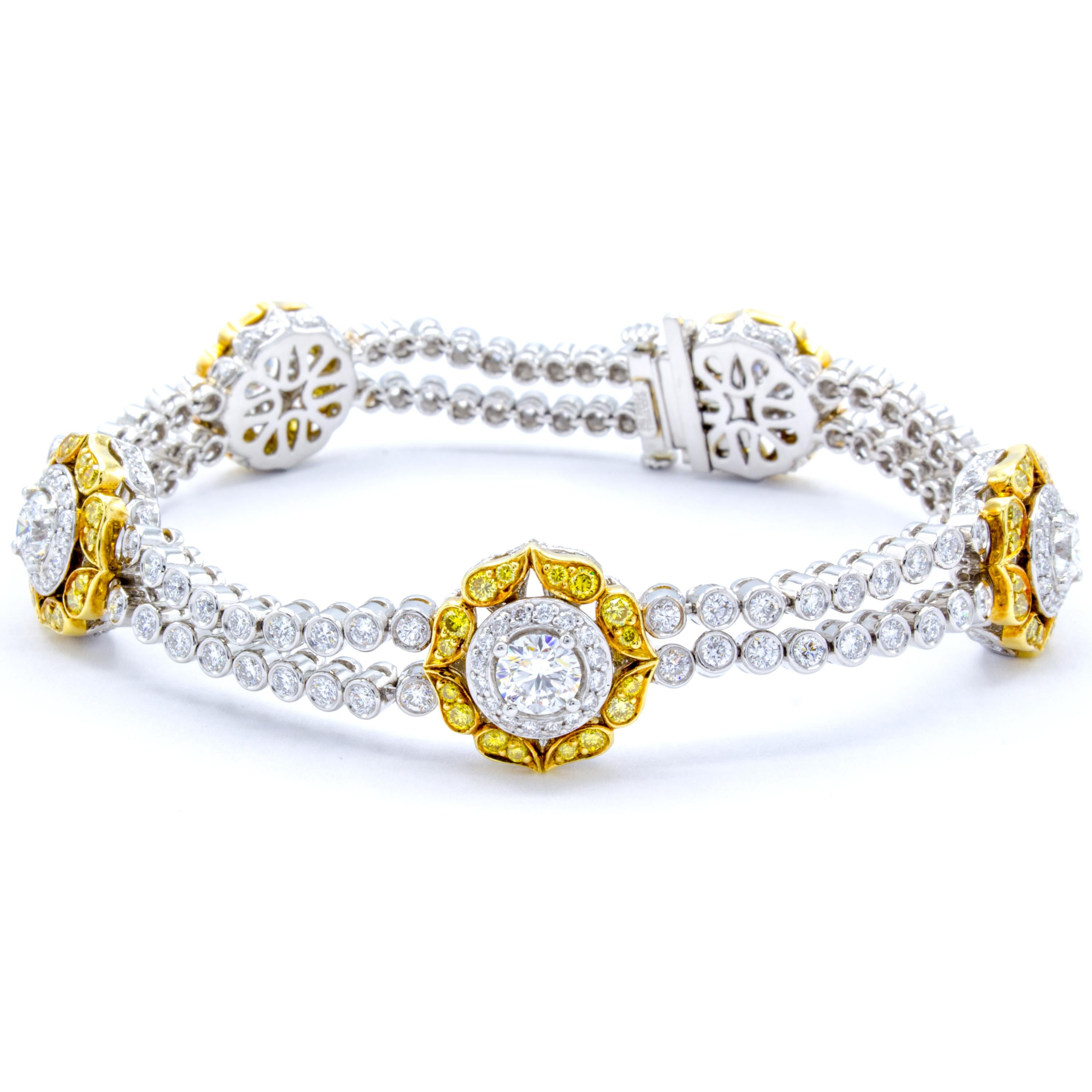 Modern David Rosenberg 5.77 Total Carats White and Natural Fancy Diamond Bracelet