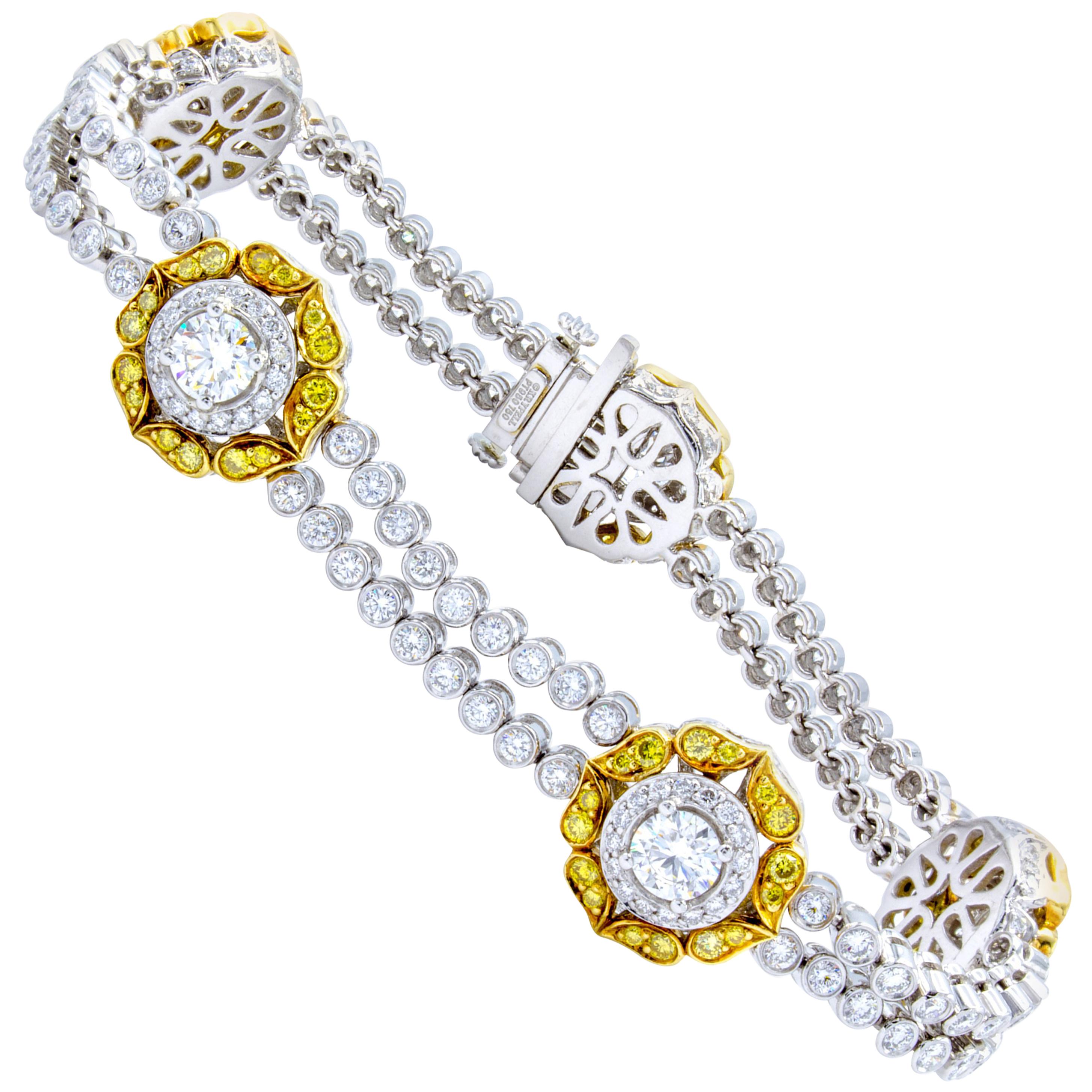 David Rosenberg 5.77 Total Carats White and Natural Fancy Diamond Bracelet