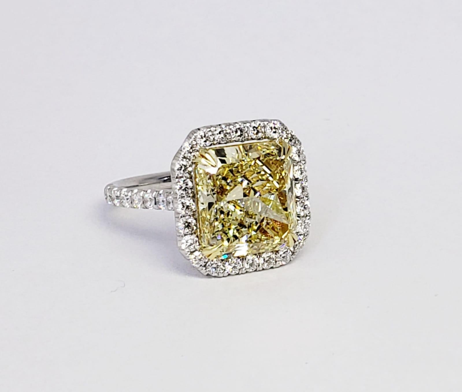 Radiant Cut David Rosenberg 5.94 Carat Radiant Fancy Yellow VS2 GIA Diamond Engagement Ring