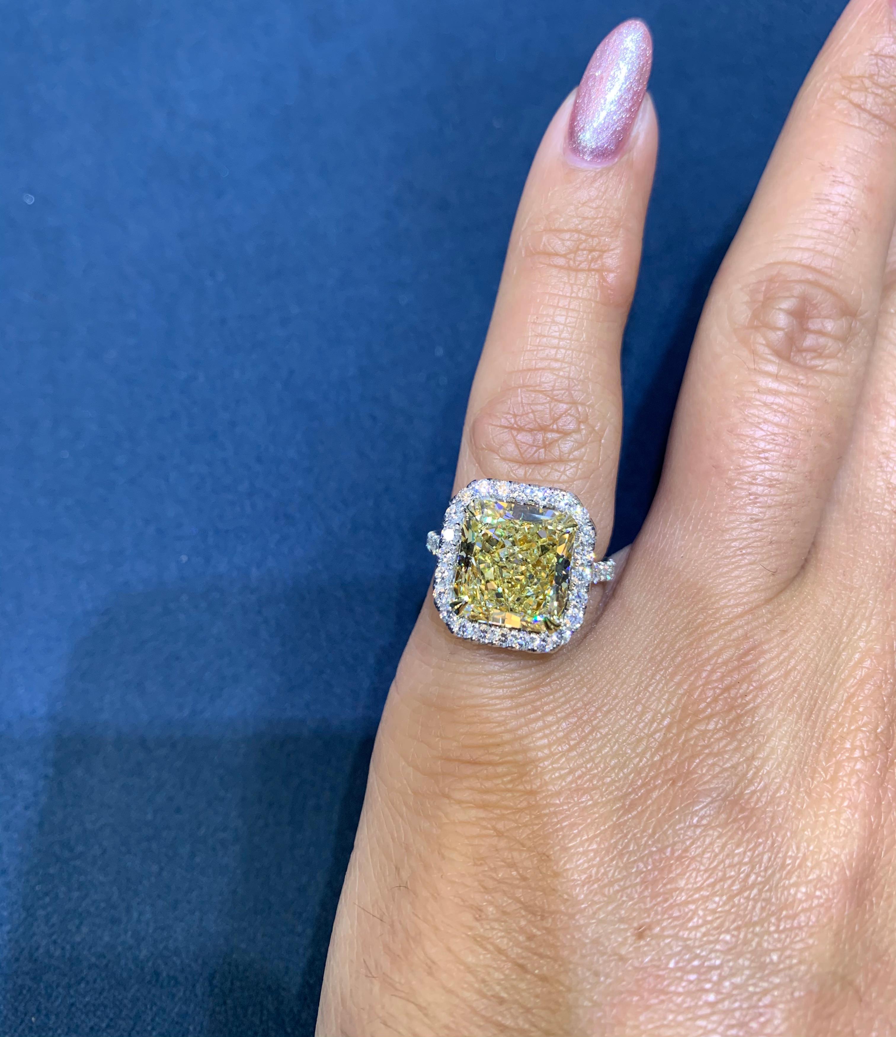 David Rosenberg 5.94 Carat Radiant Fancy Yellow VS2 GIA Diamond Engagement Ring 1