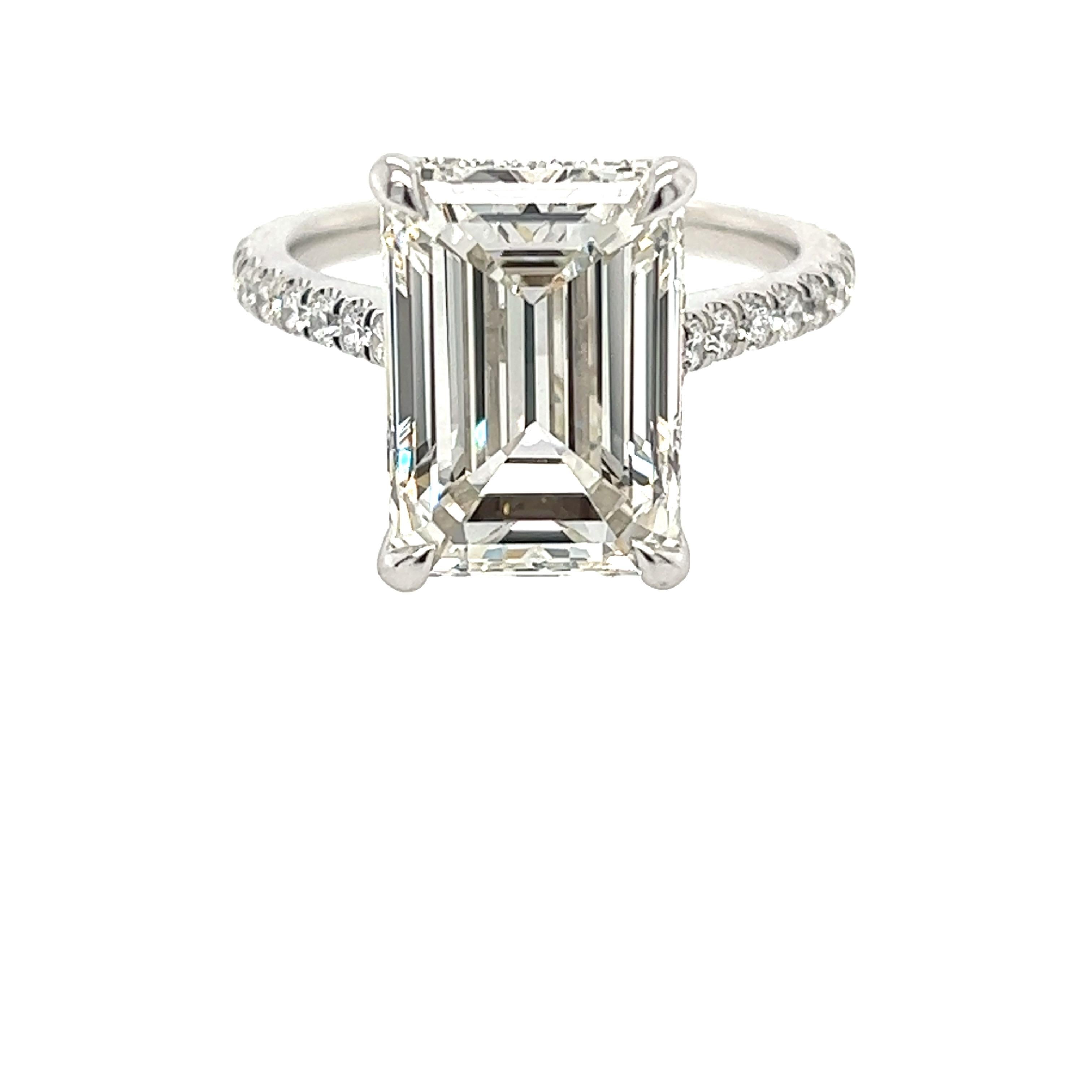 Women's David Rosenberg 6.02 Carat Emerald Cut I VS1 GIA Diamond Engagement Ring