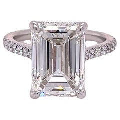 David Rosenberg Bague de fiançailles avec diamant taille émeraude de 6,02 carats I VS1 certifié GIA