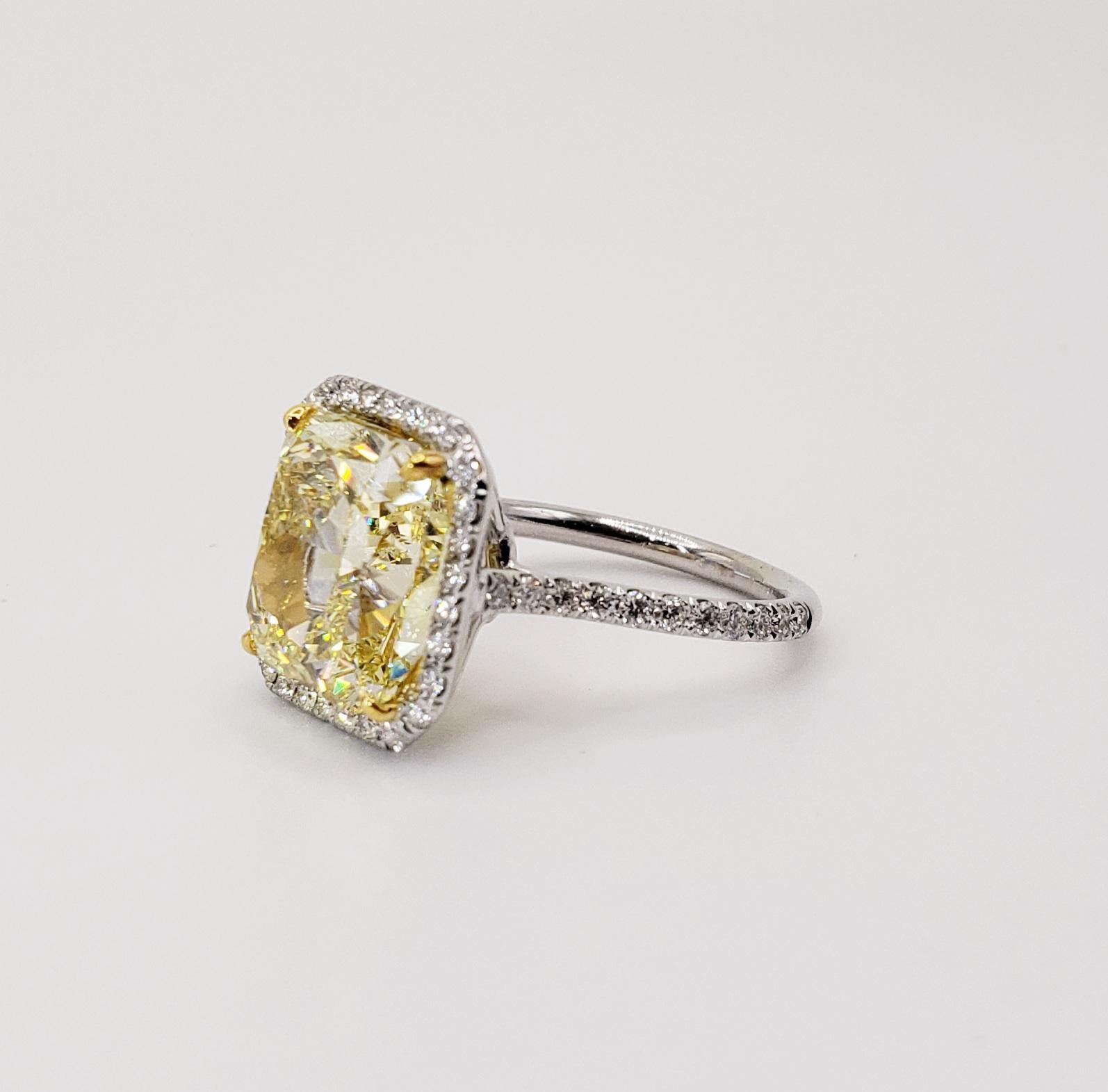 David Rosenberg 6.02 Carat Radiant Fancy Yellow VS2 GIA Diamond Engagement Ring In New Condition In Boca Raton, FL