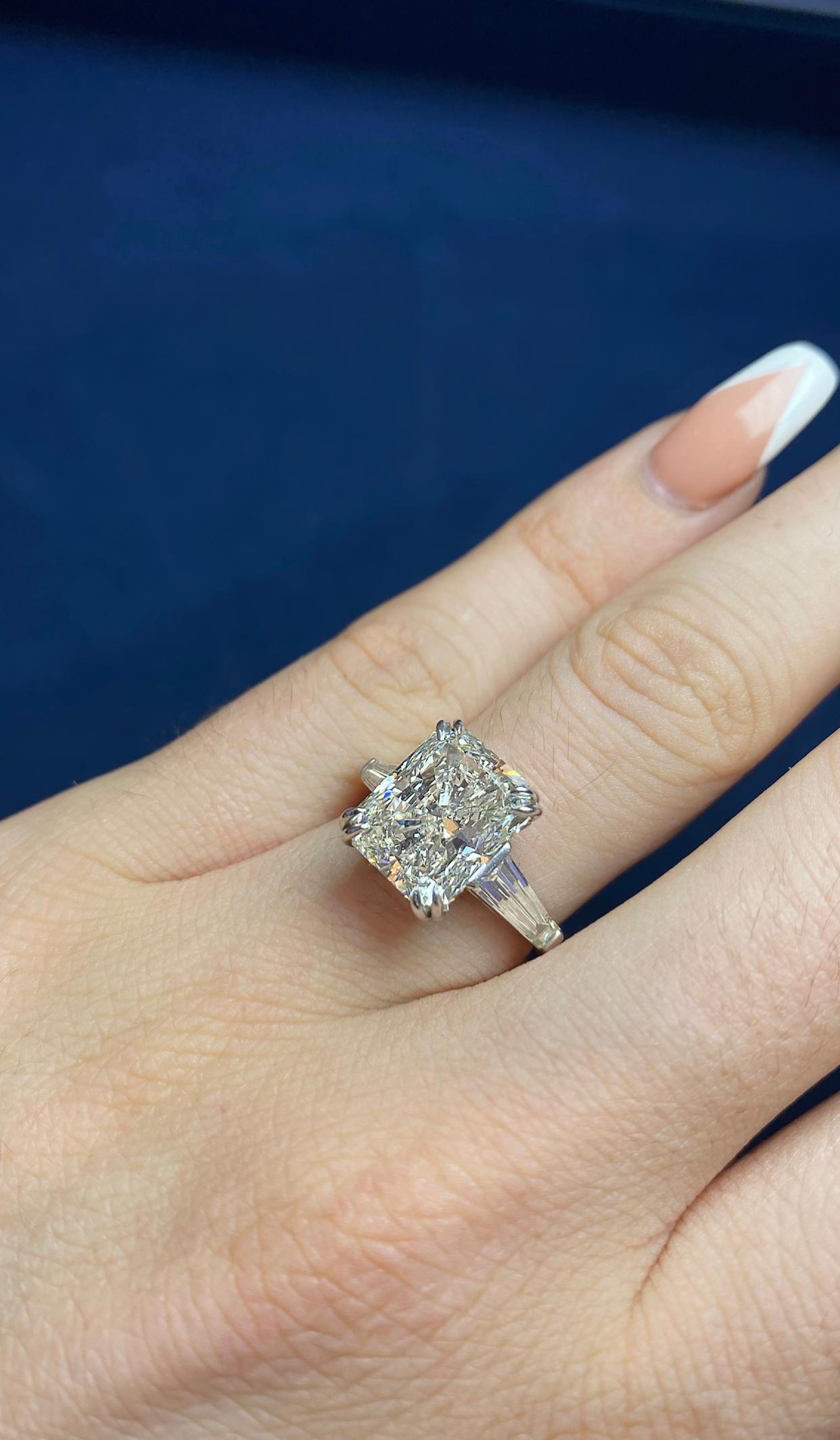 Women's David Rosenberg 6.05 Carat Radiant J/SI2 GIA Three-Stone Diamond Engagement Ring