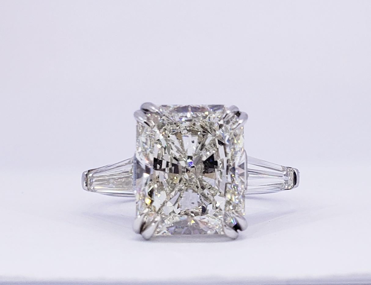 Modern David Rosenberg 6.05 Carat Radiant J/SI2 GIA Three-Stone Diamond Engagement Ring