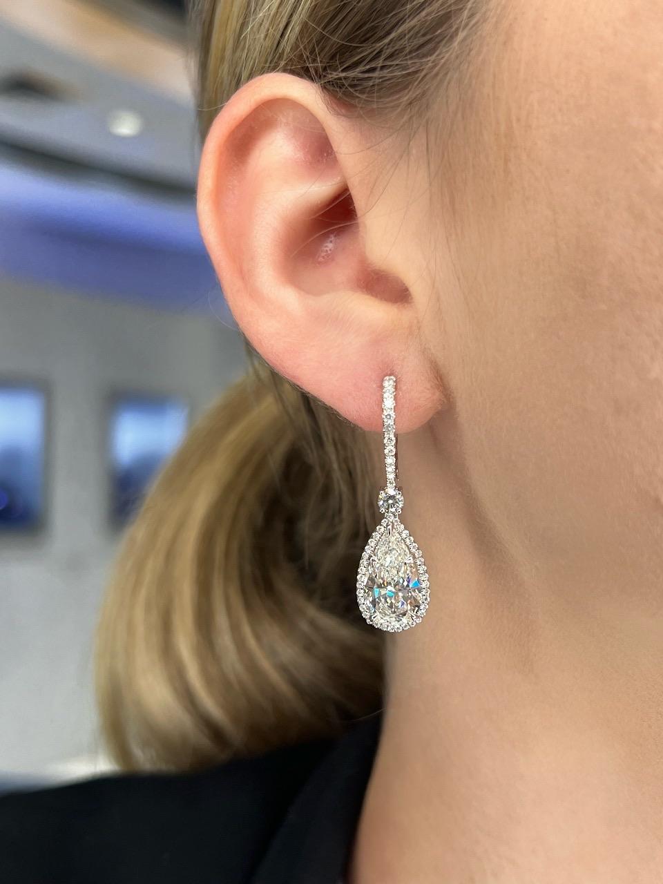 David Rosenberg 6.07 Carat Pear Shape GIA Drop Dangle Diamond Earrings For Sale 13
