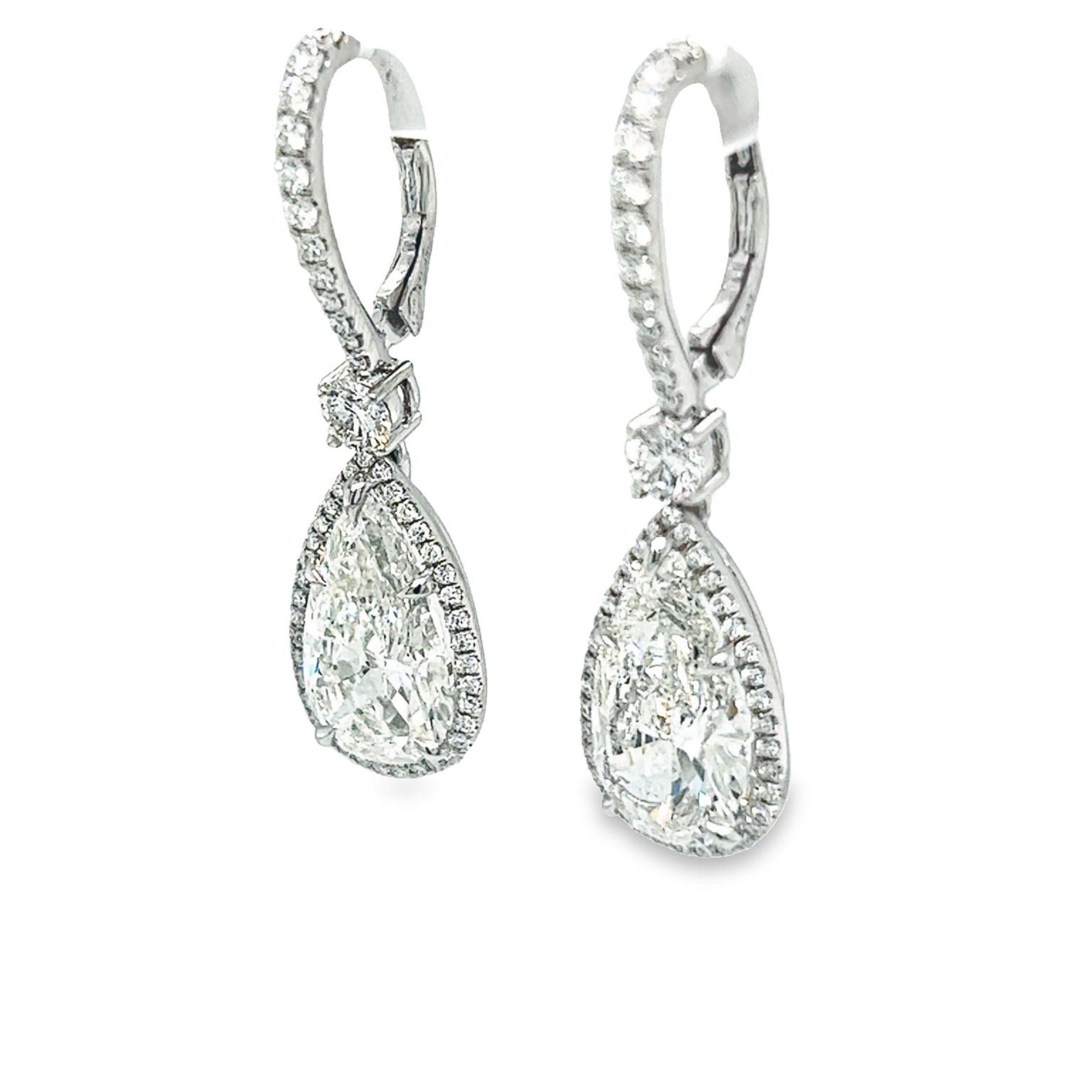 Pear Cut David Rosenberg 6.07 Carat Pear Shape GIA Drop Dangle Diamond Earrings For Sale