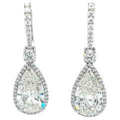 David Rosenberg 6.07 Carat Pear Shape GIA Drop Dangle Diamond Earrings