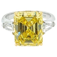 David Rosenberg Anillo de compromiso de diamantes GIA Amarillo Vivo Fantasía Esmeralda de 6,40 ct