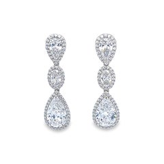 David Rosenberg 6.46 Carat Pear & Oval Shape 3 Tier GIA Diamond Drop Earrings