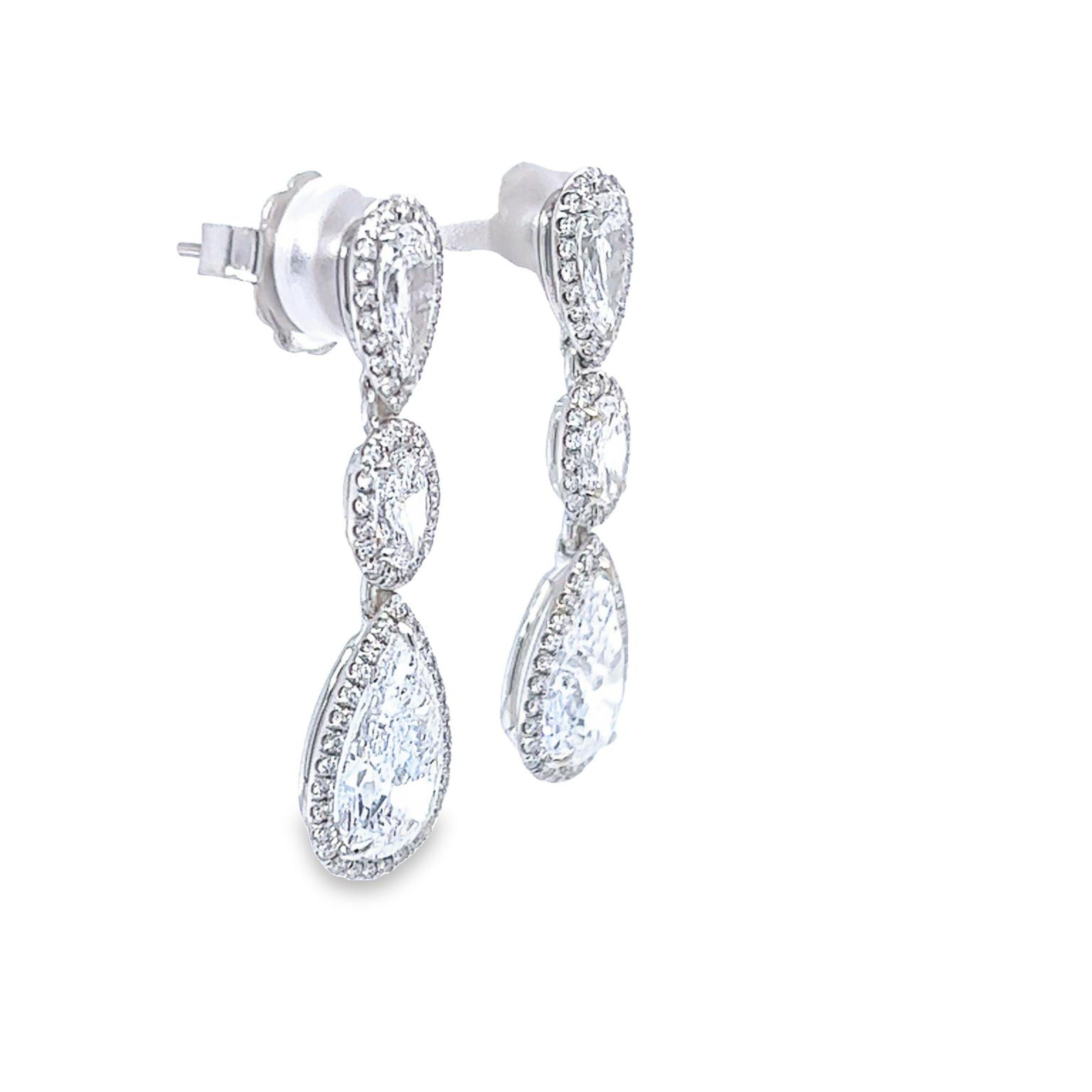 Pear Cut David Rosenberg 6.46 Carat Pear & Oval Shape 3 Tier GIA Diamond Drop Earrings For Sale