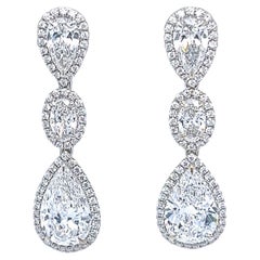 David Rosenberg 6.46 Carat Pear & Oval Shape 3 Tier GIA Diamond Drop Earrings