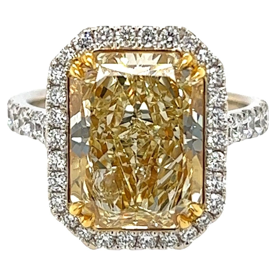 David Rosenberg 6.54 Ct Radiant Light Yellow GIA Diamond Engagement Ring For Sale