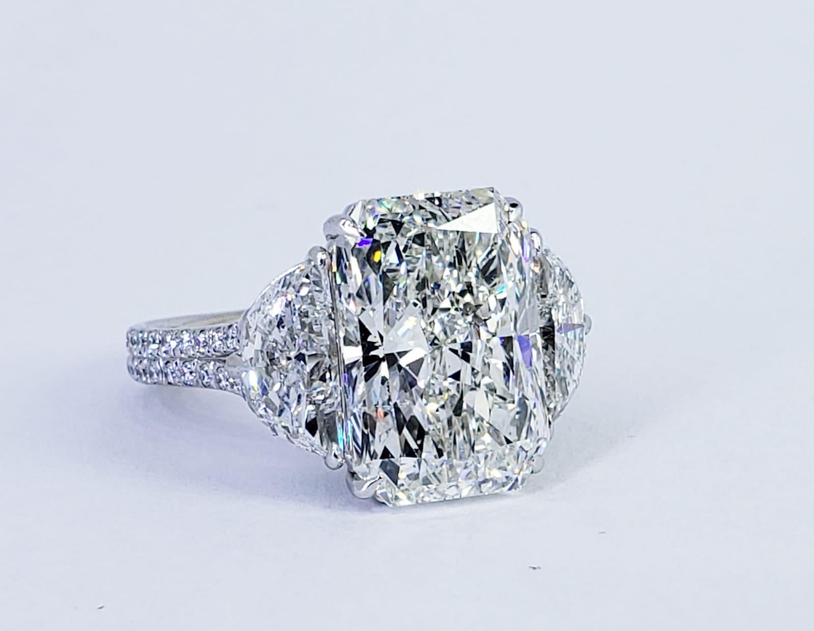 Modern David Rosenberg 6.81 Carat Radiant H/SI1 GIA 3-Stone Diamond Engagement Ring