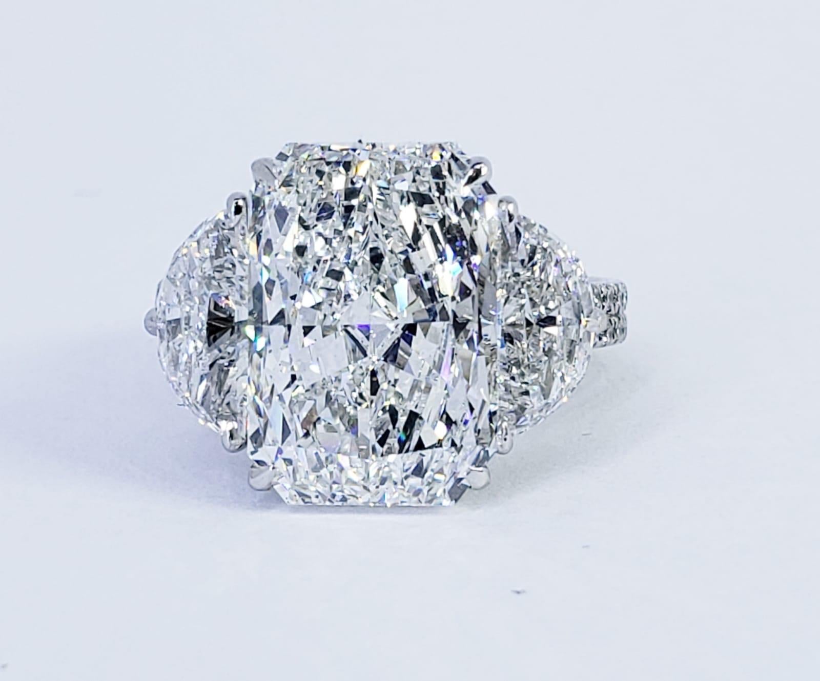 Radiant Cut David Rosenberg 6.81 Carat Radiant H/SI1 GIA 3-Stone Diamond Engagement Ring
