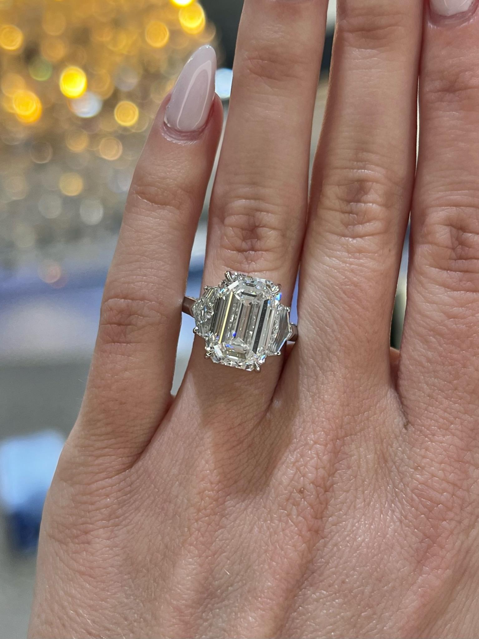 David Rosenberg 7.03 Carat Emerald D VS2 GIA Diamond Engagement Ring For Sale 1