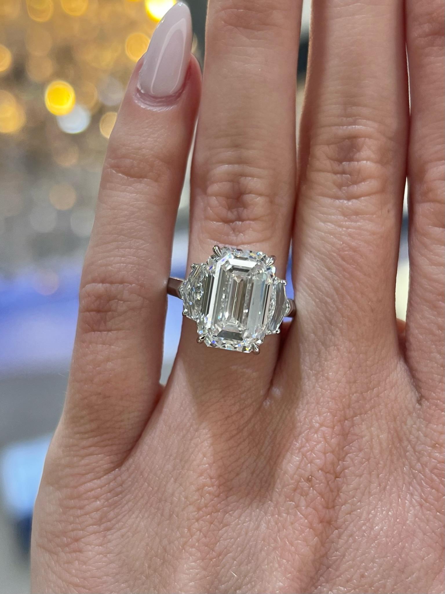 David Rosenberg 7.03 Carat Emerald D VS2 GIA Diamond Engagement Ring For Sale 2