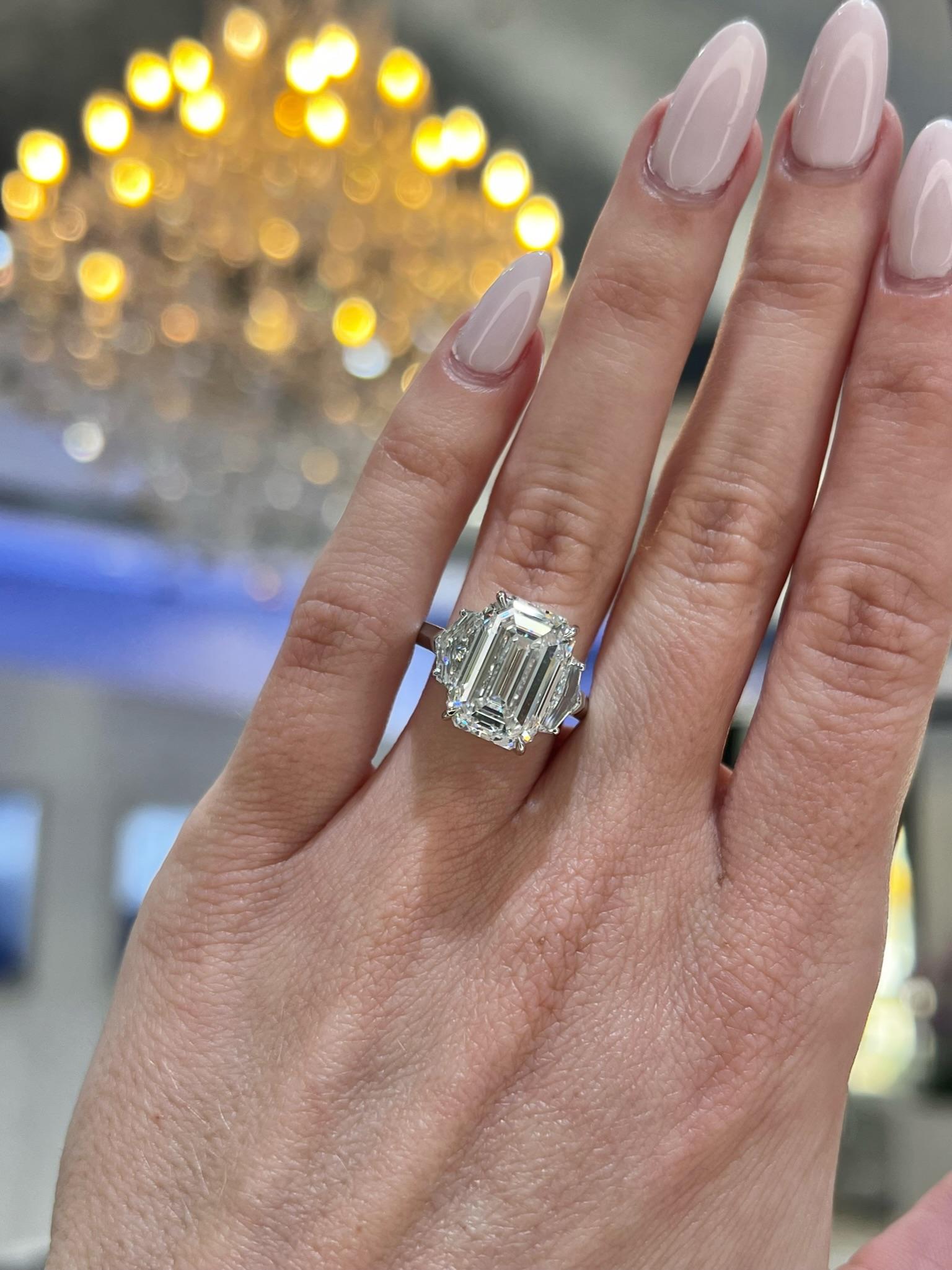 David Rosenberg 7.03 Carat Emerald D VS2 GIA Diamond Engagement Ring For Sale 3