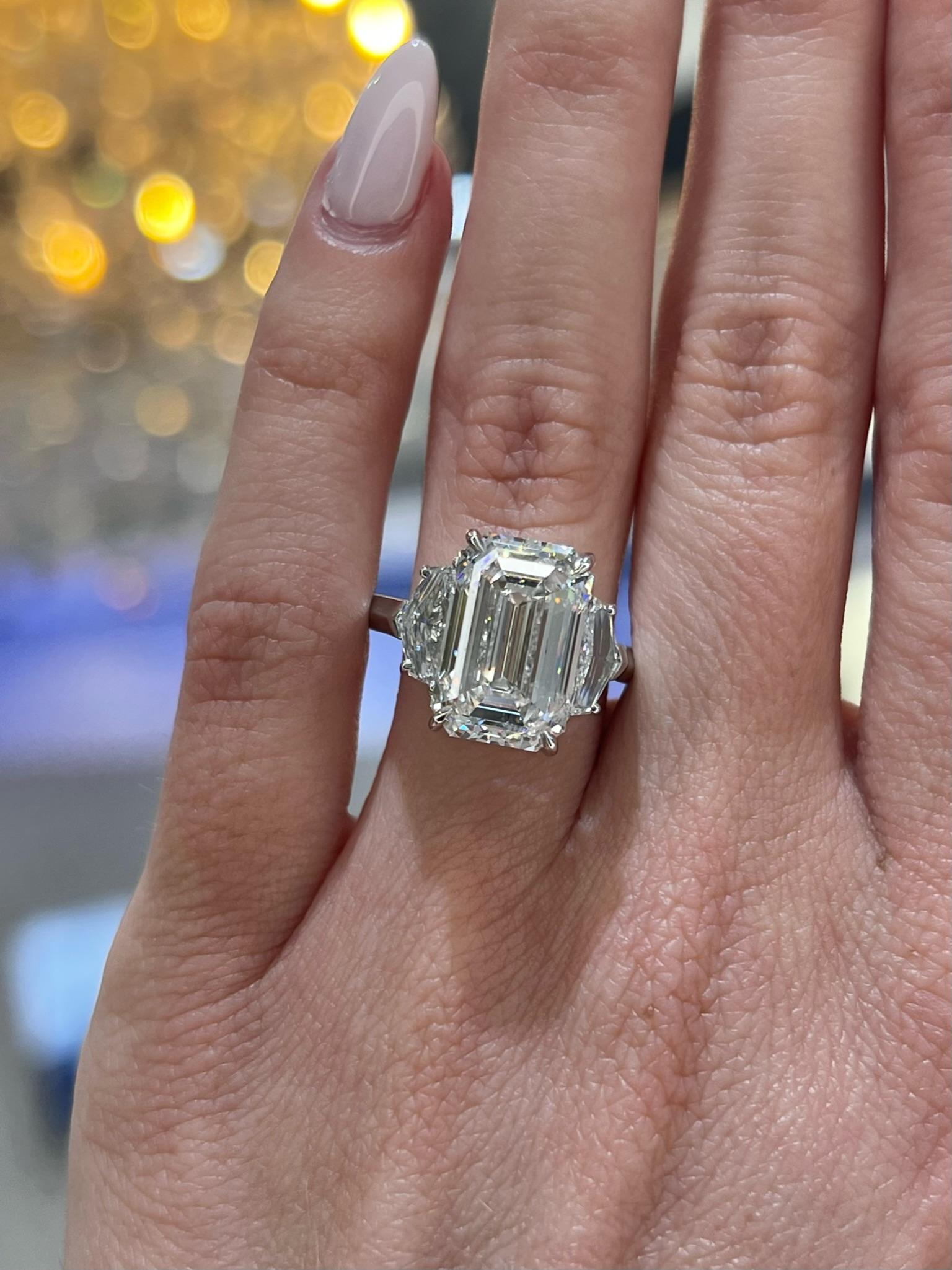 David Rosenberg 7.03 Carat Emerald D VS2 GIA Diamond Engagement Ring For Sale 4