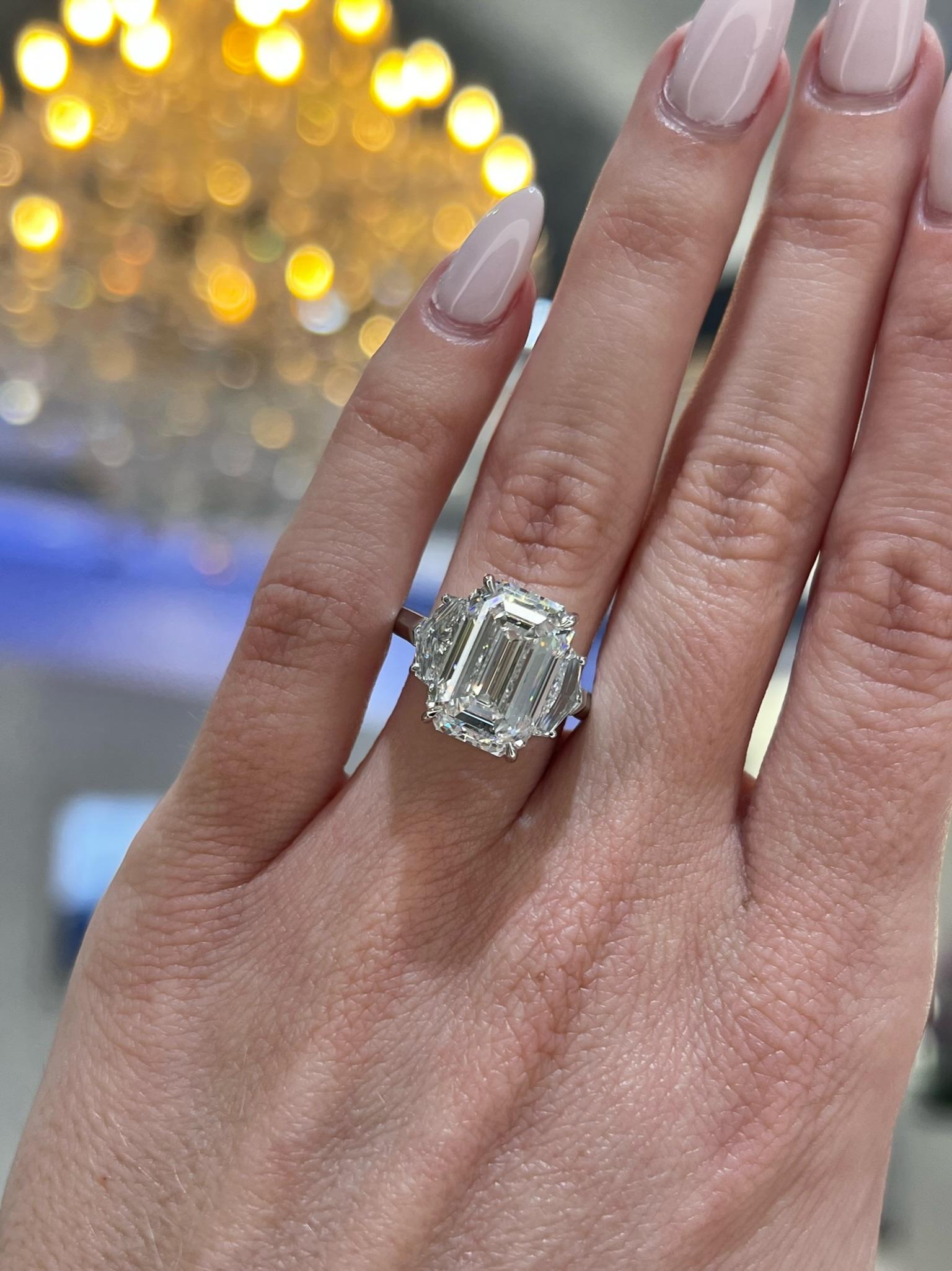 Women's David Rosenberg 7.03 Carat Emerald D VS2 GIA Diamond Engagement Ring For Sale