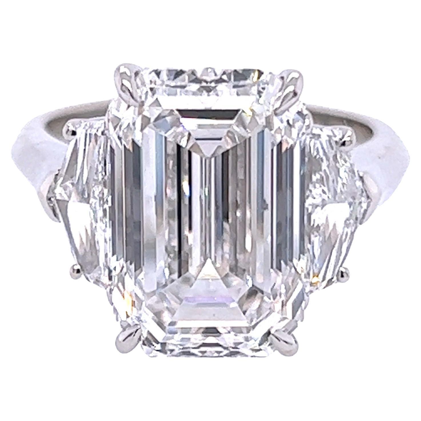 David Rosenberg 7.03 Carat Emerald D VS2 GIA Diamond Engagement Ring For Sale