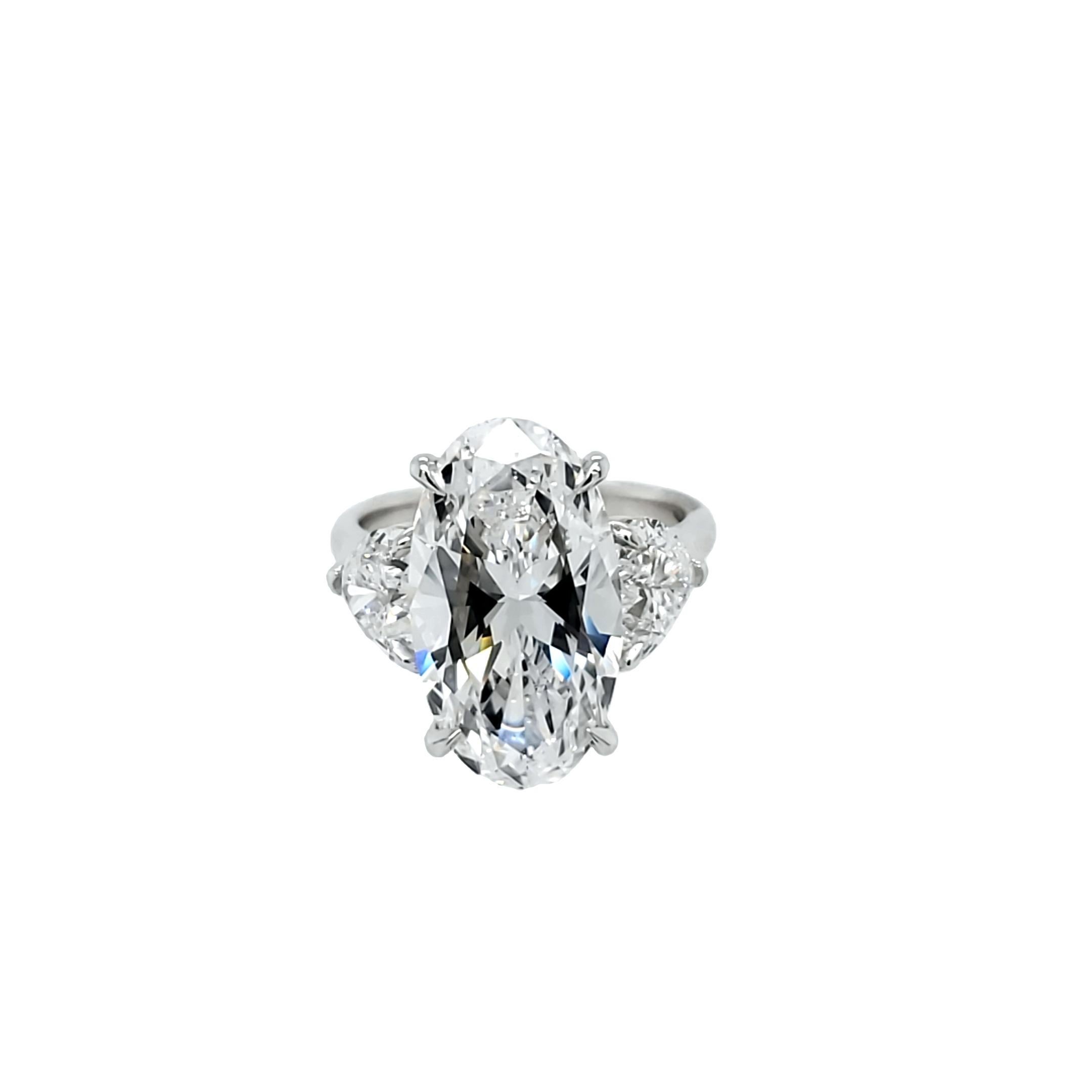 Modern David Rosenberg 7.03 Carat Oval D VS1 GIA 3 Stone Diamond Engagement Ring