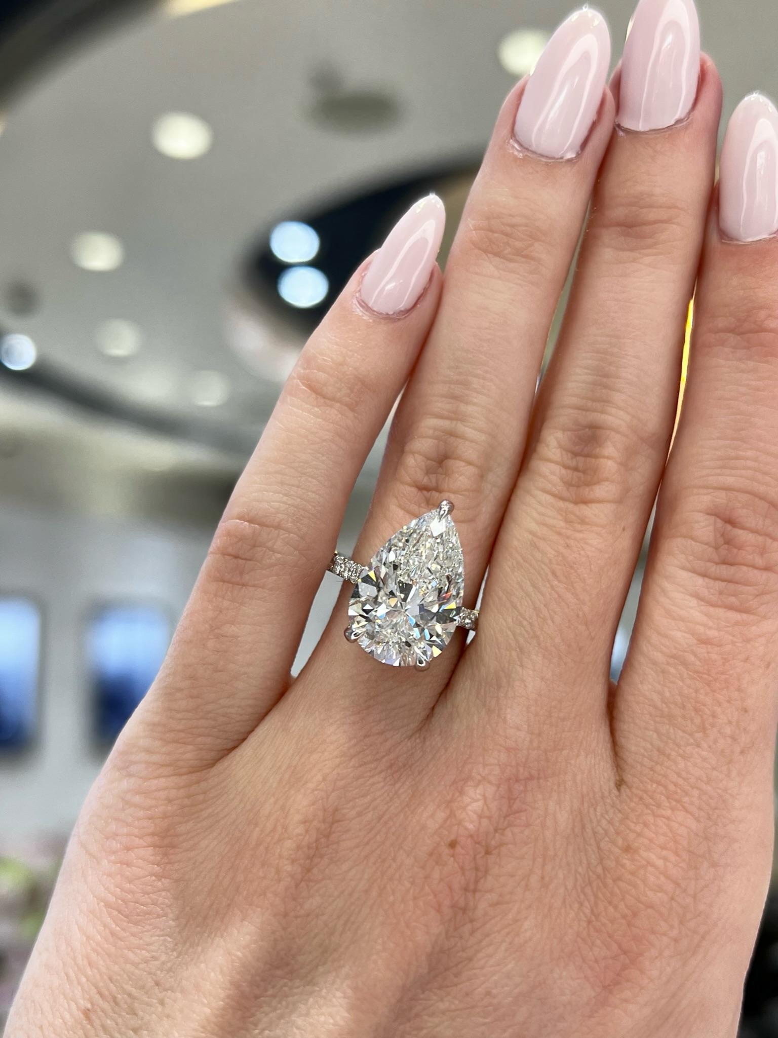 David Rosenberg 7.04 Carat Pear Shape Platinum GIA Diamond Engagement Ring For Sale 2