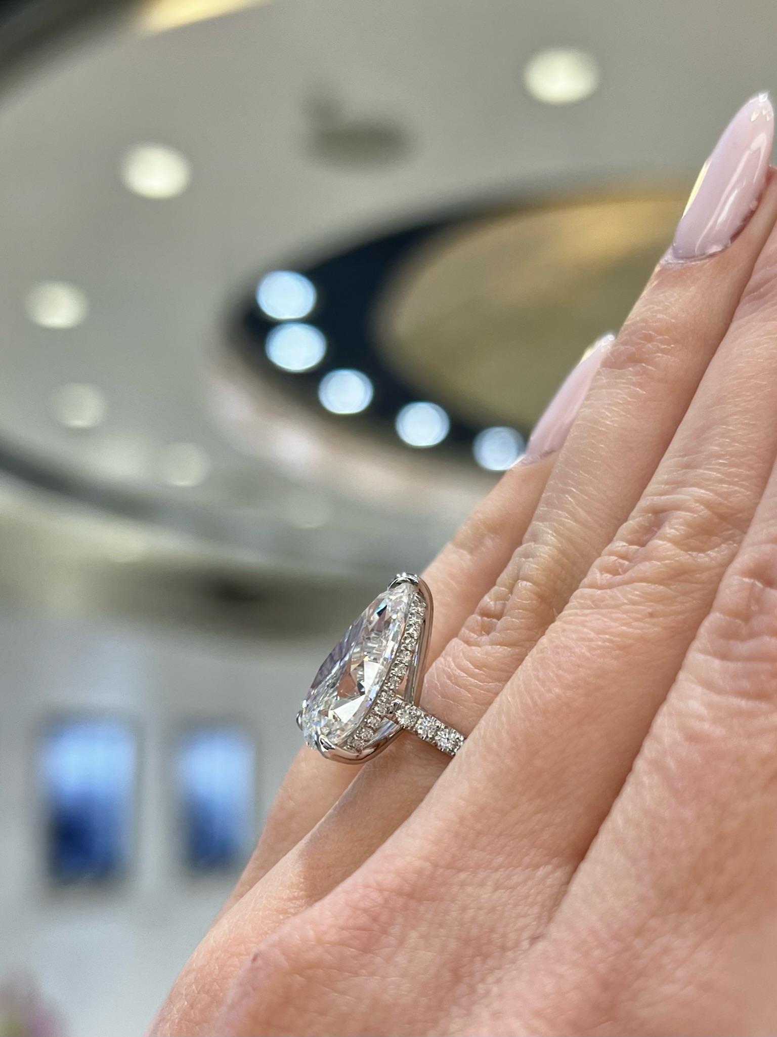 David Rosenberg 7.04 Carat Pear Shape Platinum GIA Diamond Engagement Ring For Sale 3