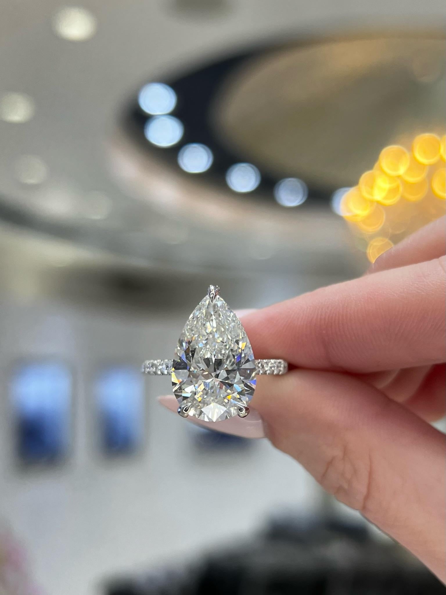 David Rosenberg 7.04 Carat Pear Shape Platinum GIA Diamond Engagement Ring For Sale 6