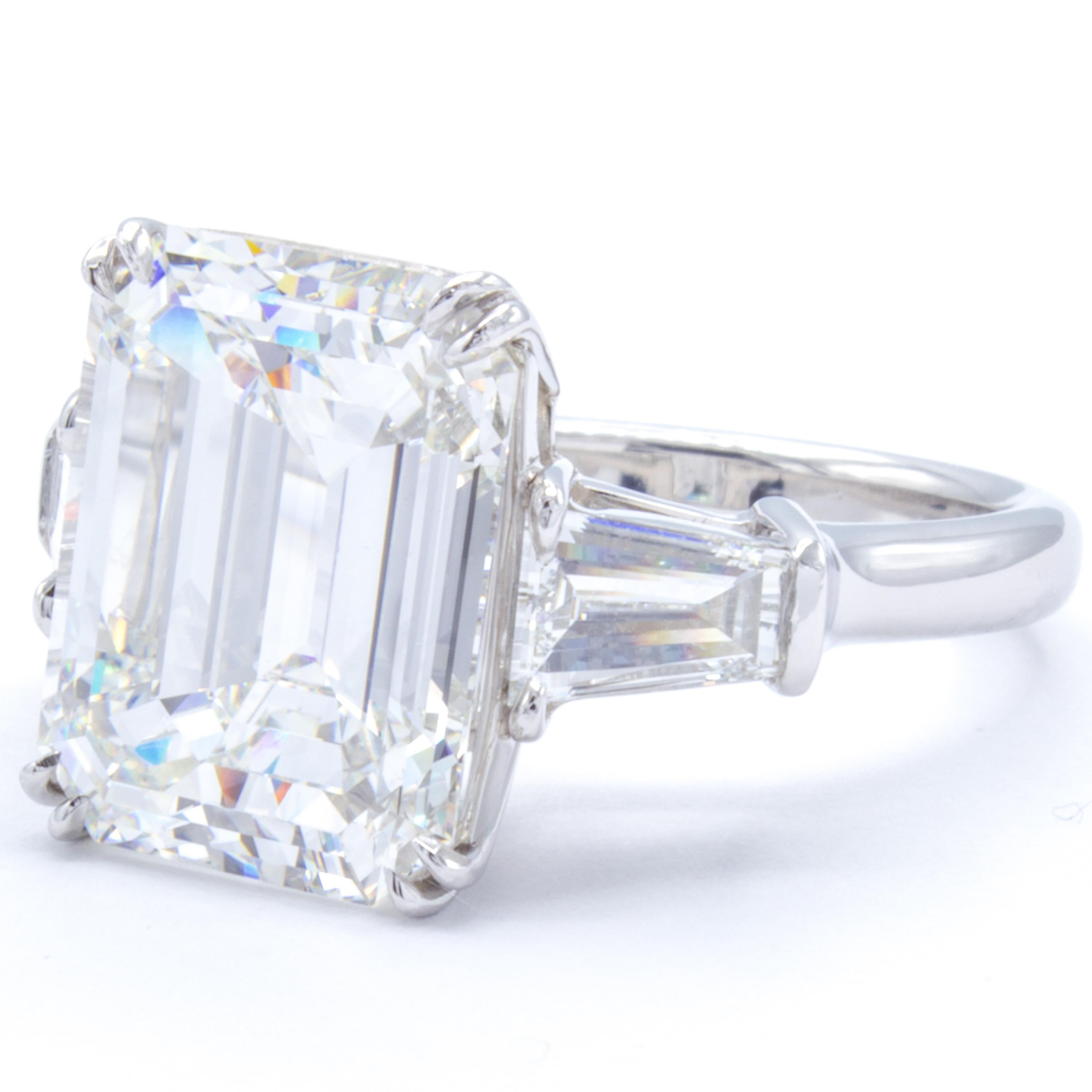 Modern David Rosenberg 7.07 Carat Emerald Cut GIA Three-Stone Diamond Engagement Ring