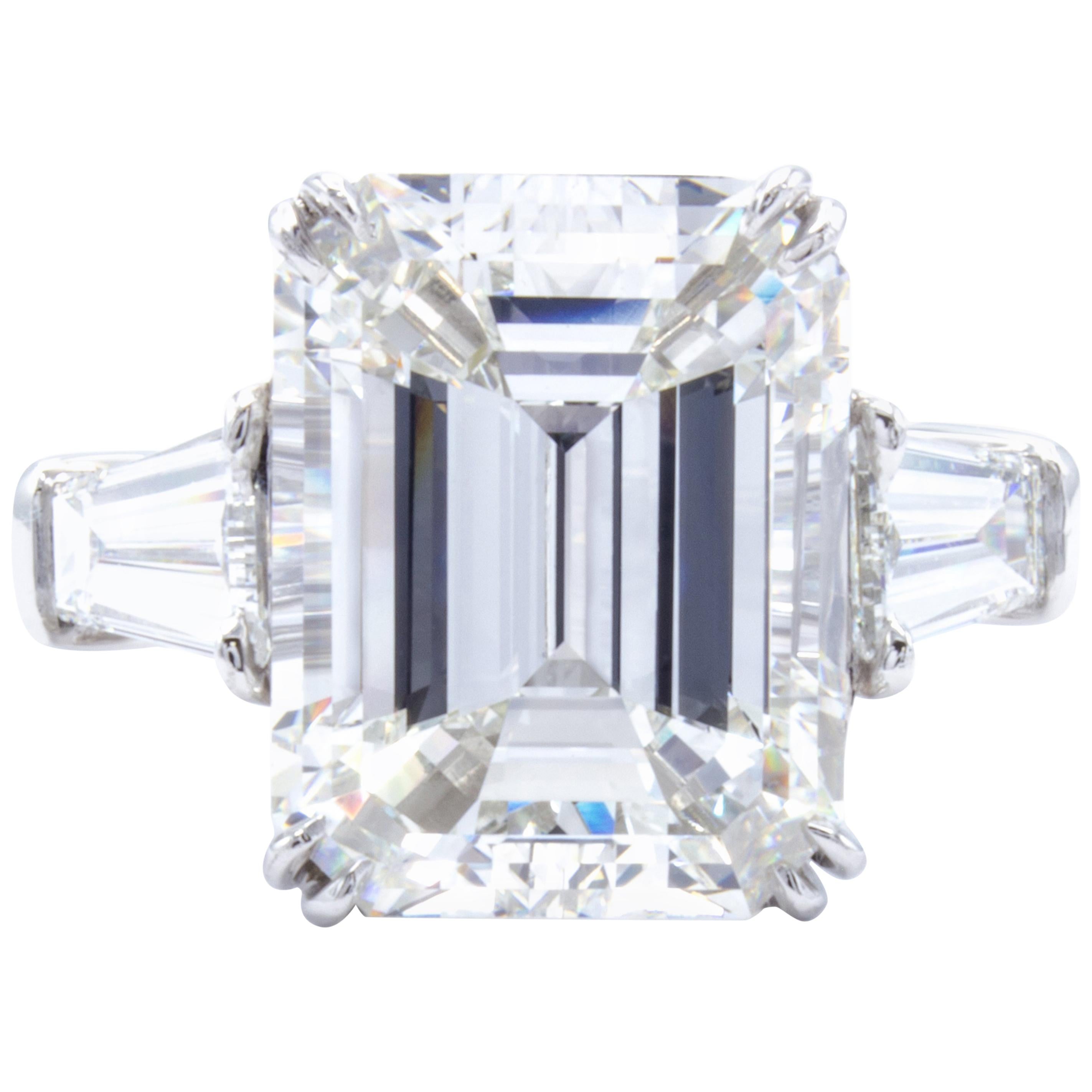 David Rosenberg 7.07 Carat Emerald Cut GIA Three-Stone Diamond Engagement Ring