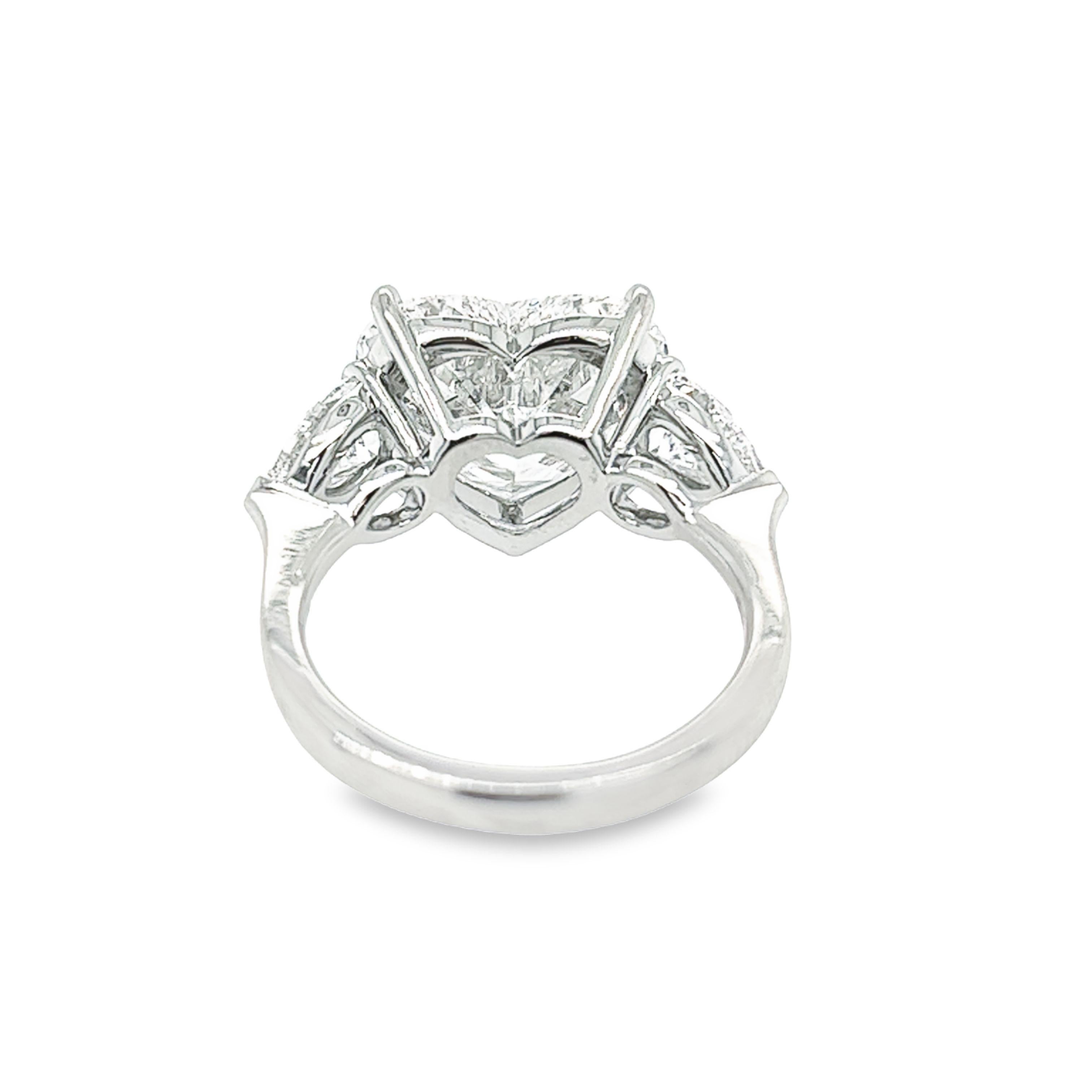 Modern David Rosenberg 7.09 Carat Heart Shape F VS2 GIA 3 Stone Diamond Engagement Ring For Sale