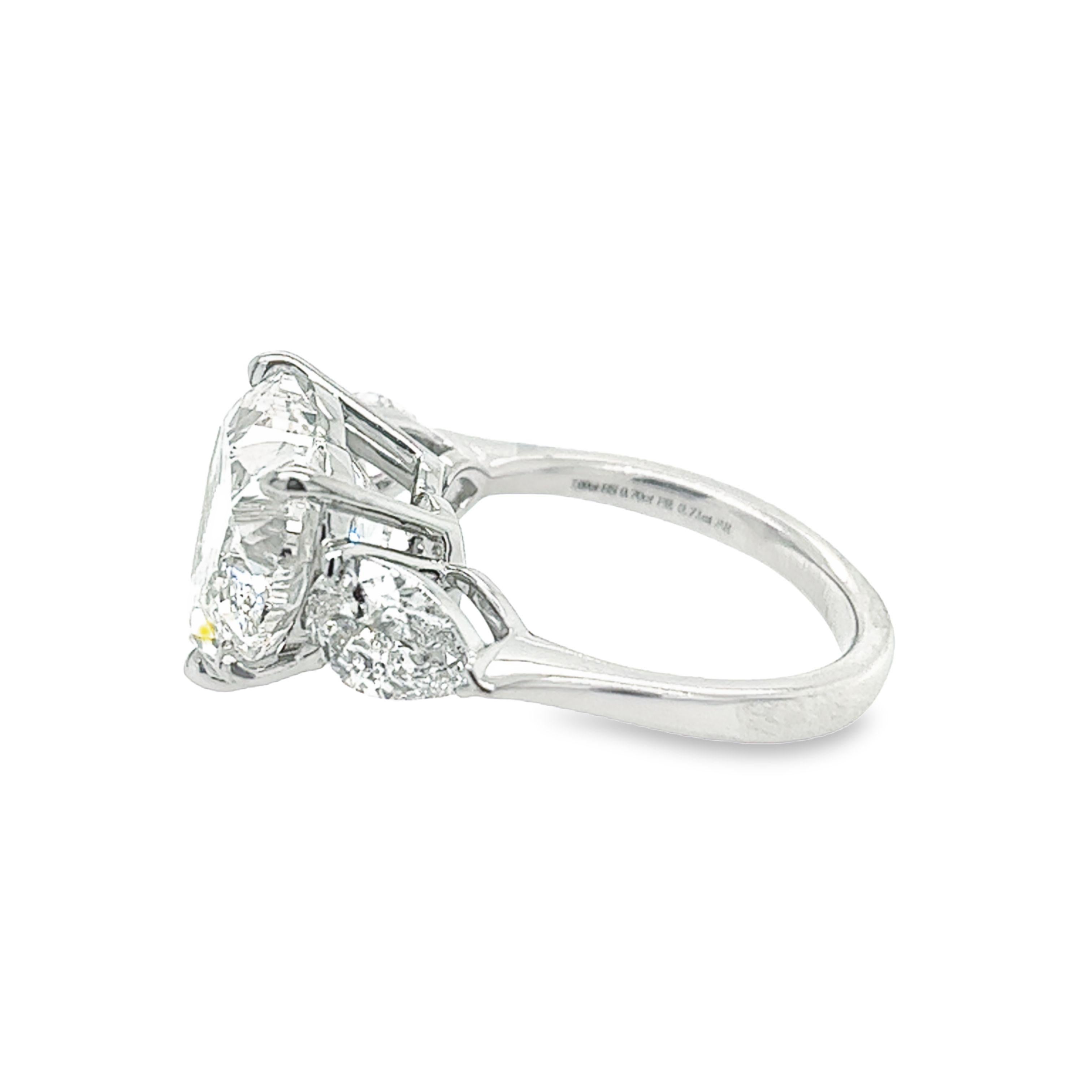 Cushion Cut David Rosenberg 7.09 Carat Heart Shape F VS2 GIA 3 Stone Diamond Engagement Ring For Sale