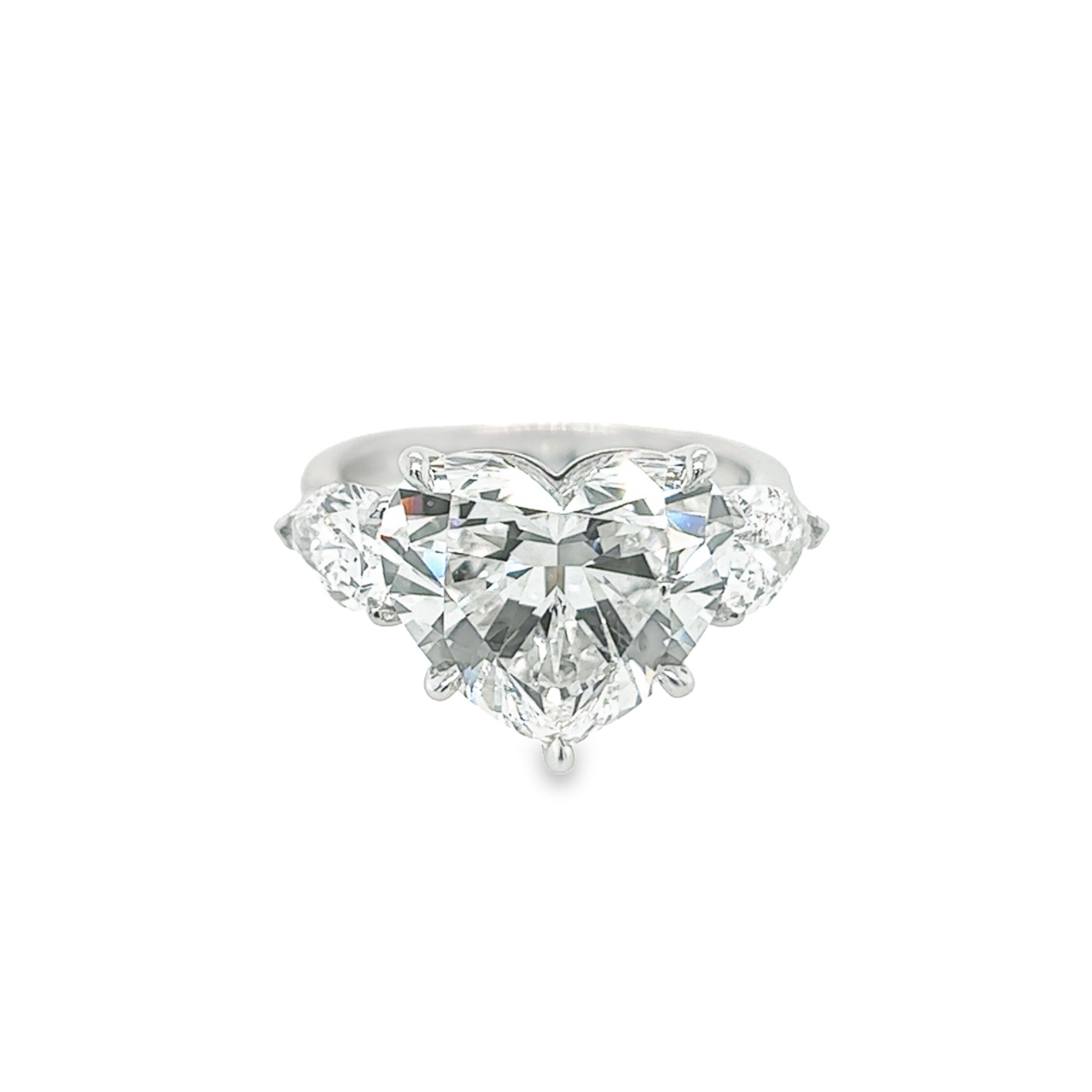 David Rosenberg 7.09 Carat Heart Shape F VS2 GIA 3 Stone Diamond Engagement Ring In New Condition For Sale In Boca Raton, FL