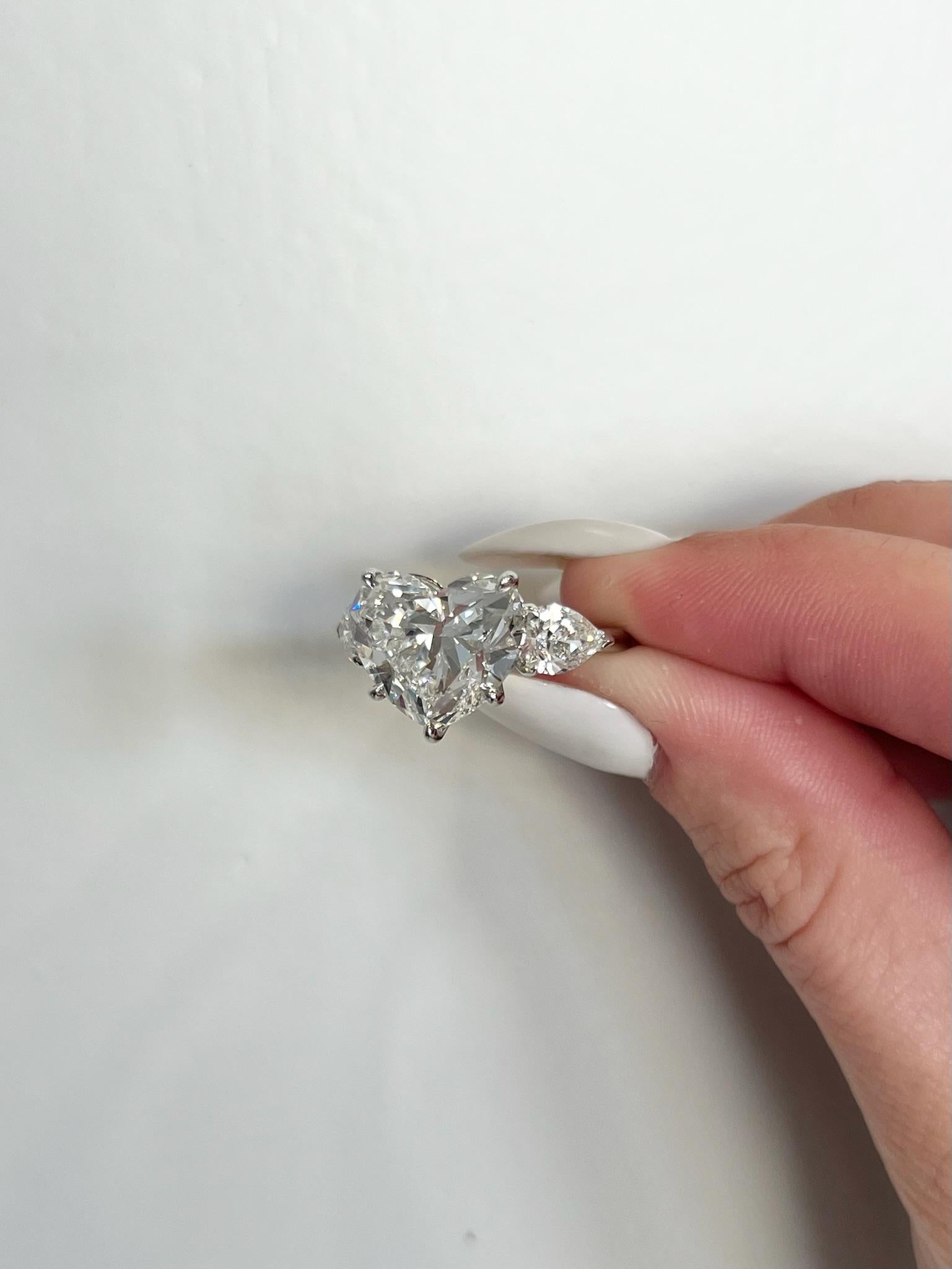 Women's David Rosenberg 7.09 Carat Heart Shape F VS2 GIA 3 Stone Diamond Engagement Ring For Sale
