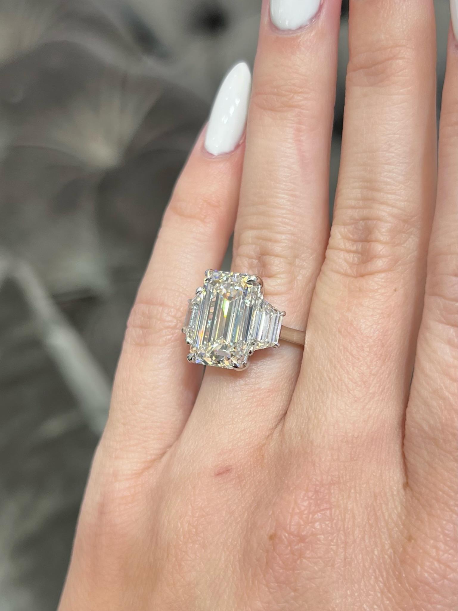 Women's David Rosenberg 7.27 Carat Emerald Cut H VS1 GIA Diamond Engagement Ring For Sale