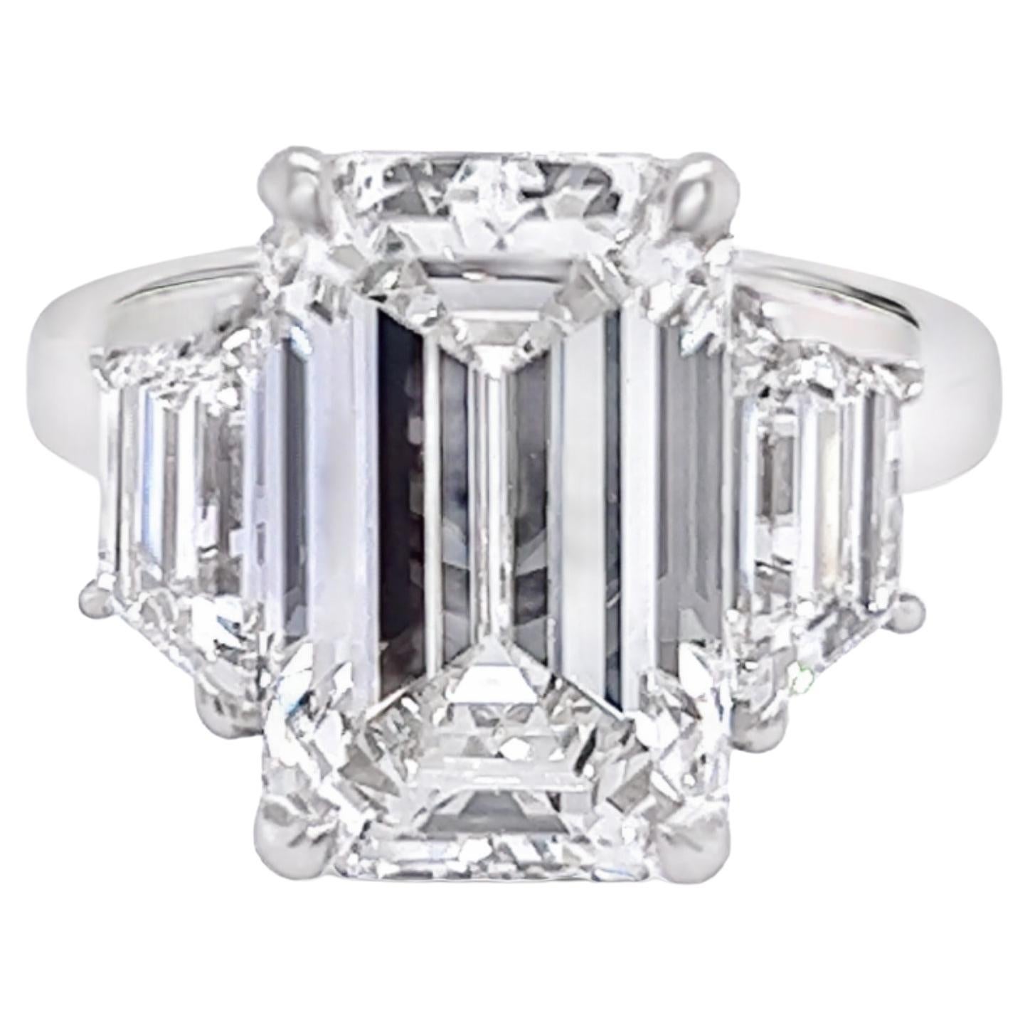 David Rosenberg, bague de fiançailles avec diamant taille émeraude 7,27 carats H VS1 certifié GIA