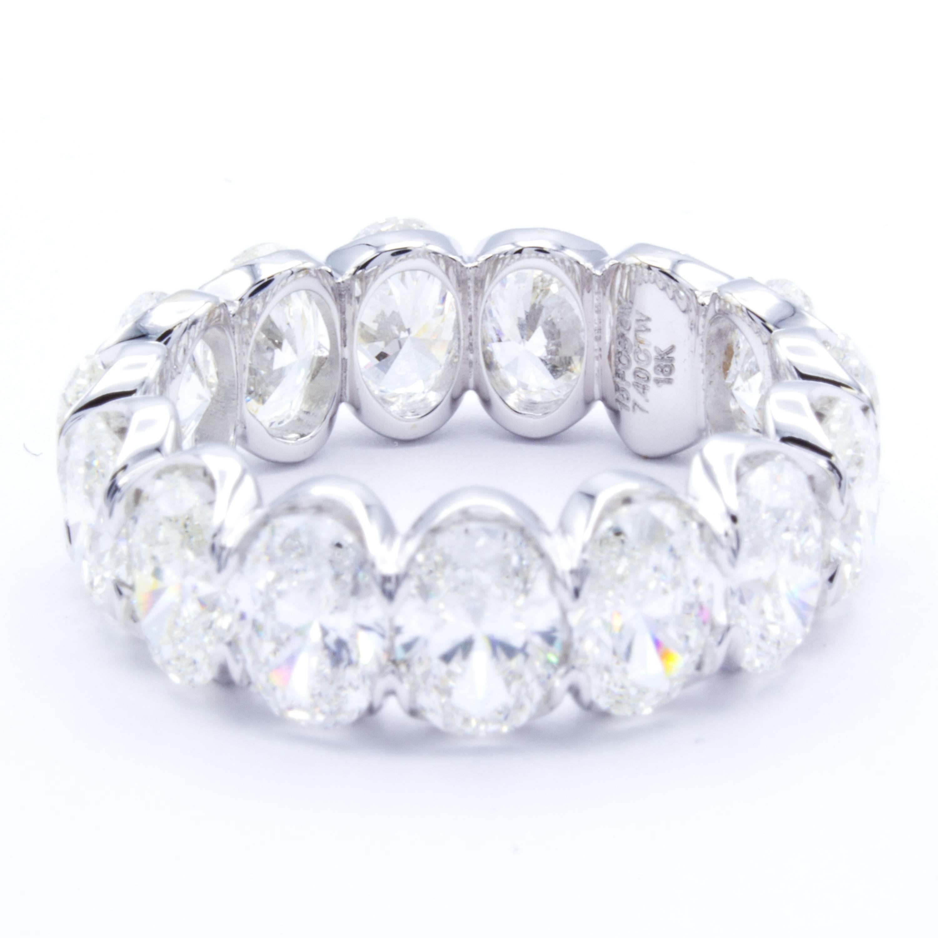 Oval Cut David Rosenberg 7.40 Carat Oval Shape 18 Karat White Gold Diamond Eternity Band