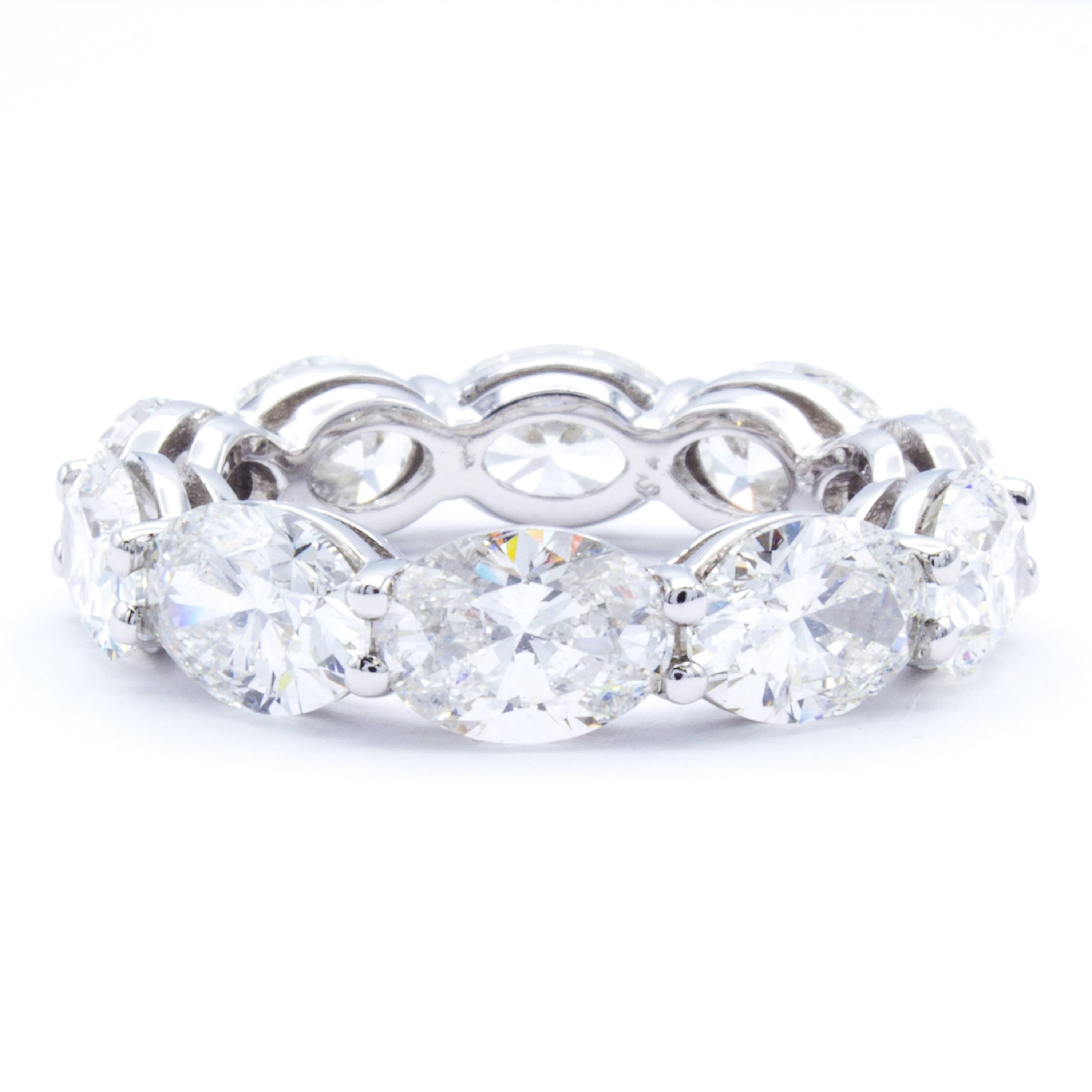 A Rosenberg Diamonds & Co. eternity band worthy of the most envious looks. A platinum setting embraces 7.44 carats of oval diamonds of exceptional character. Each diamond reveals an astounding quality and color - each perfectly matched with one