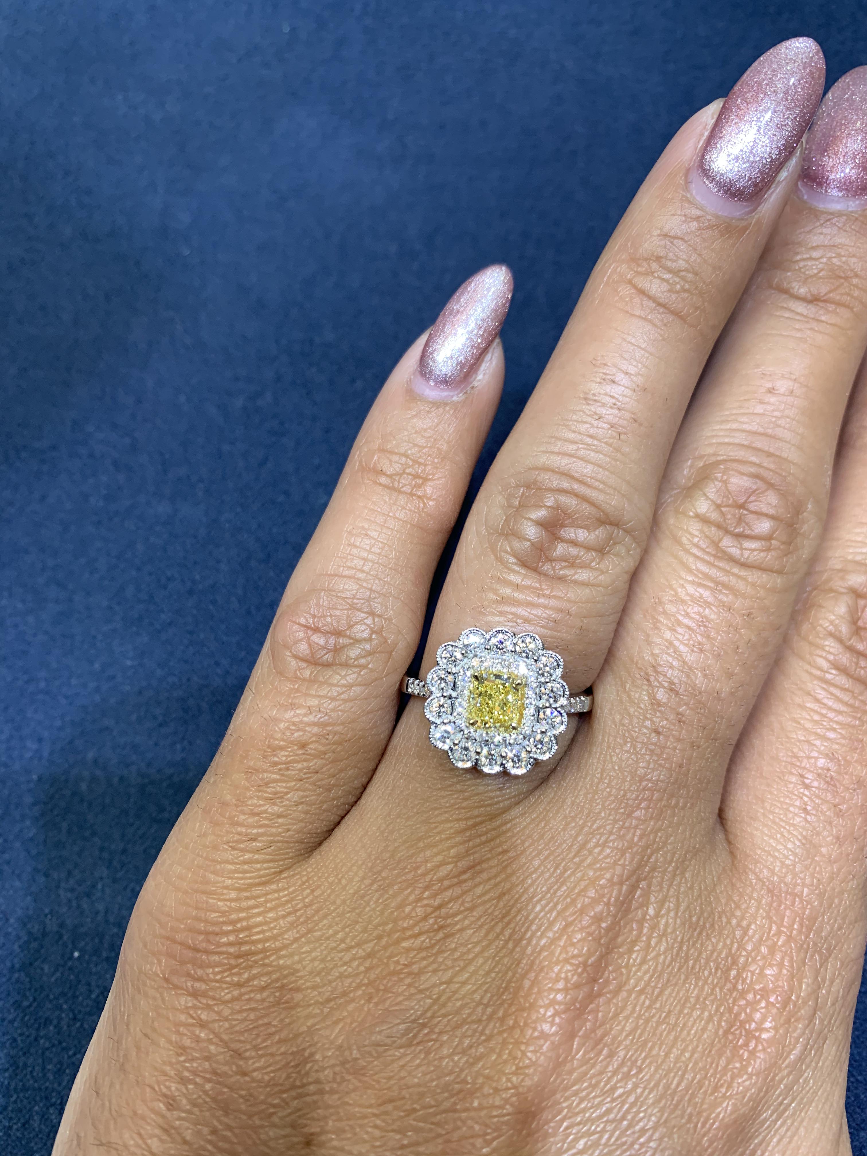 David Rosenberg .76 Natural Fancy Yellow Cushion Cut GIA Diamond Engagement Ring 3