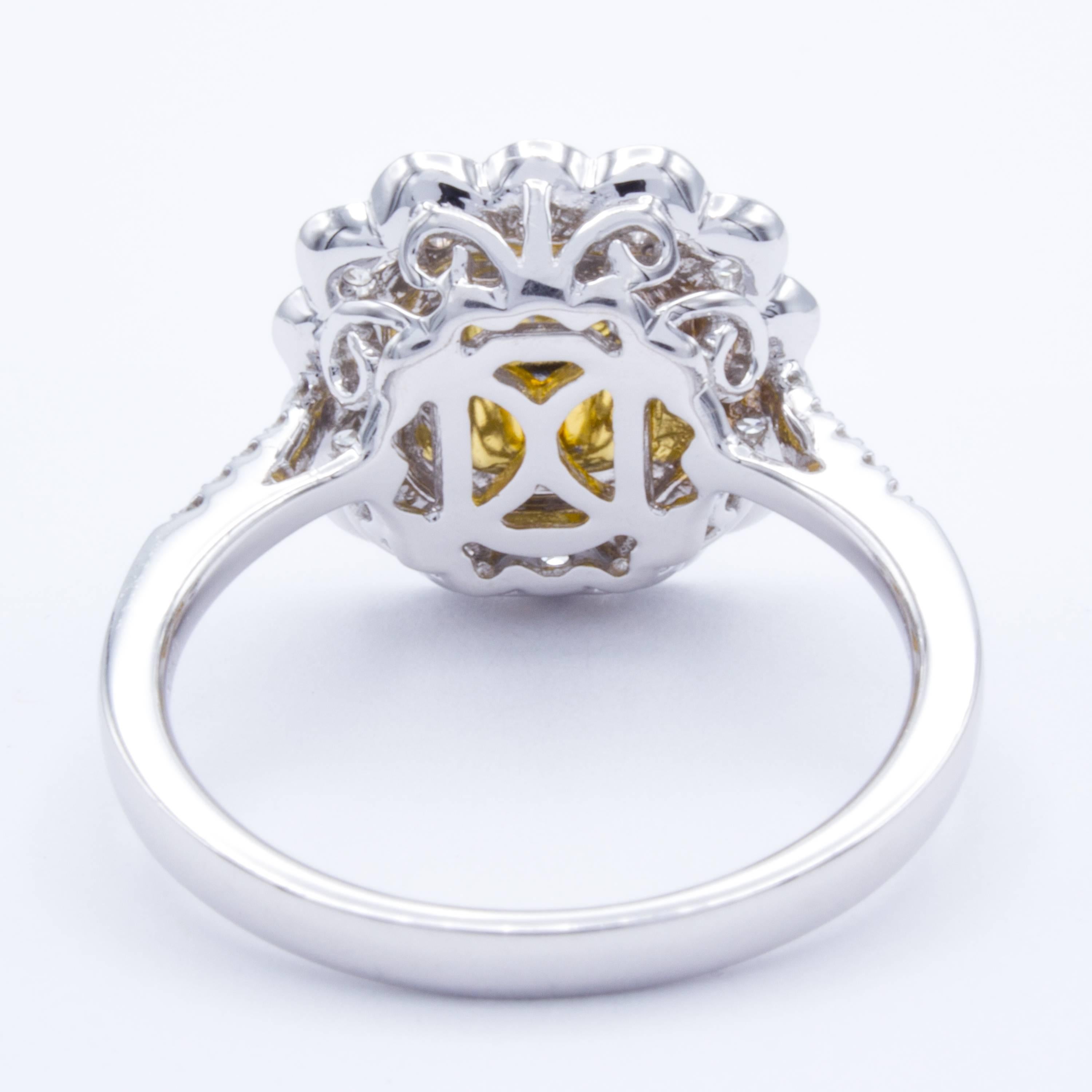 Modern David Rosenberg .76 Natural Fancy Yellow Cushion Cut GIA Diamond Engagement Ring