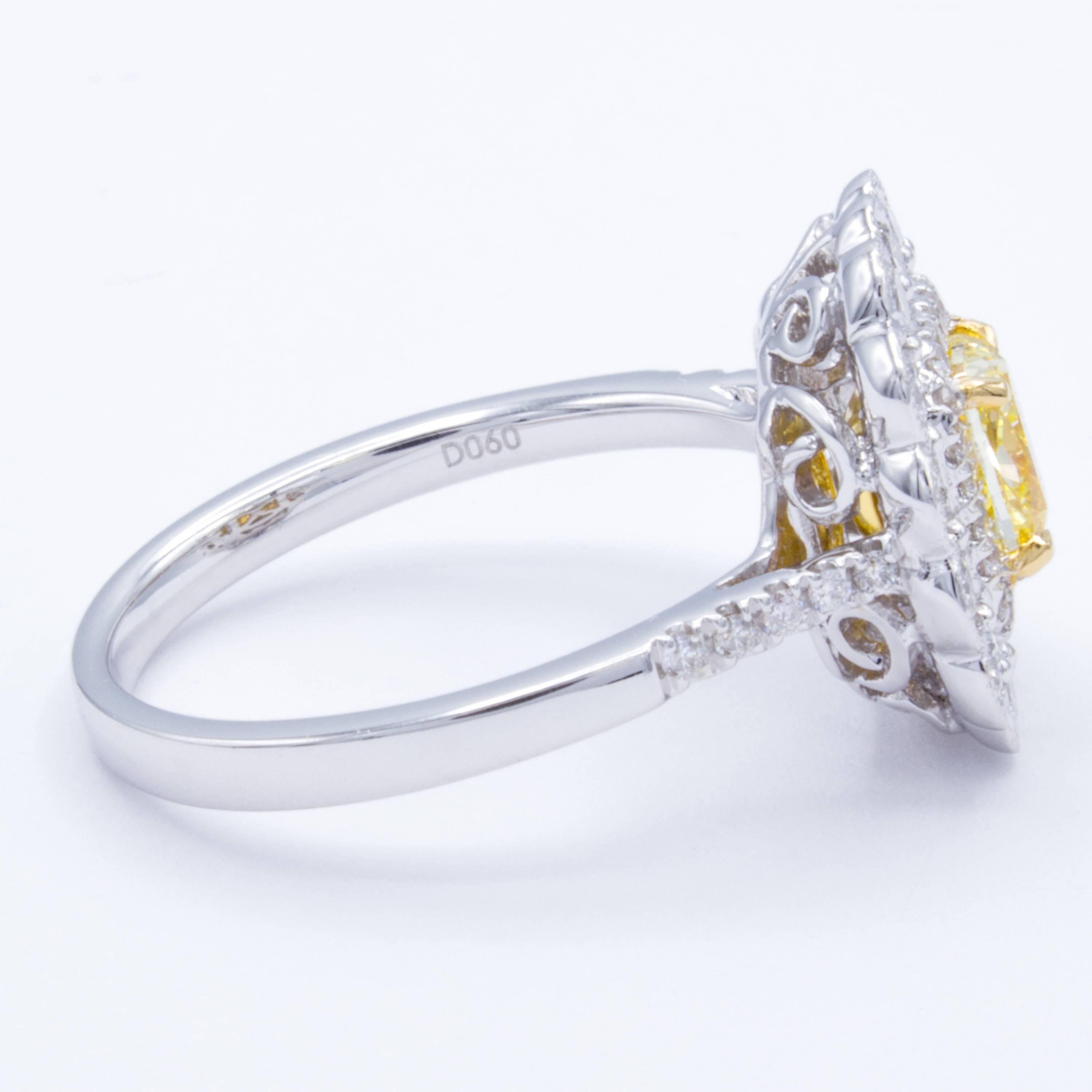 Women's David Rosenberg .76 Natural Fancy Yellow Cushion Cut GIA Diamond Engagement Ring