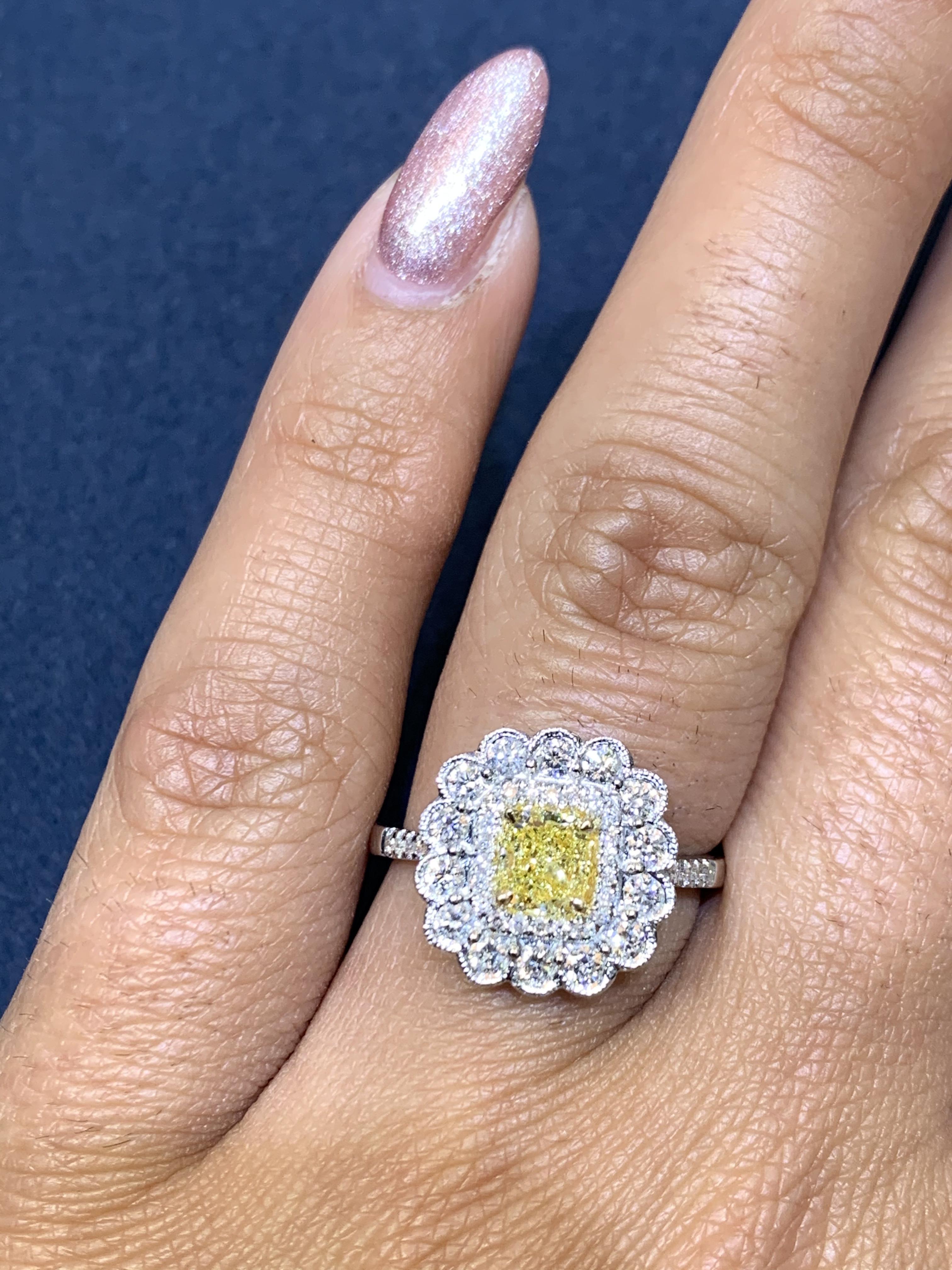 David Rosenberg .76 Natural Fancy Yellow Cushion Cut GIA Diamond Engagement Ring 2