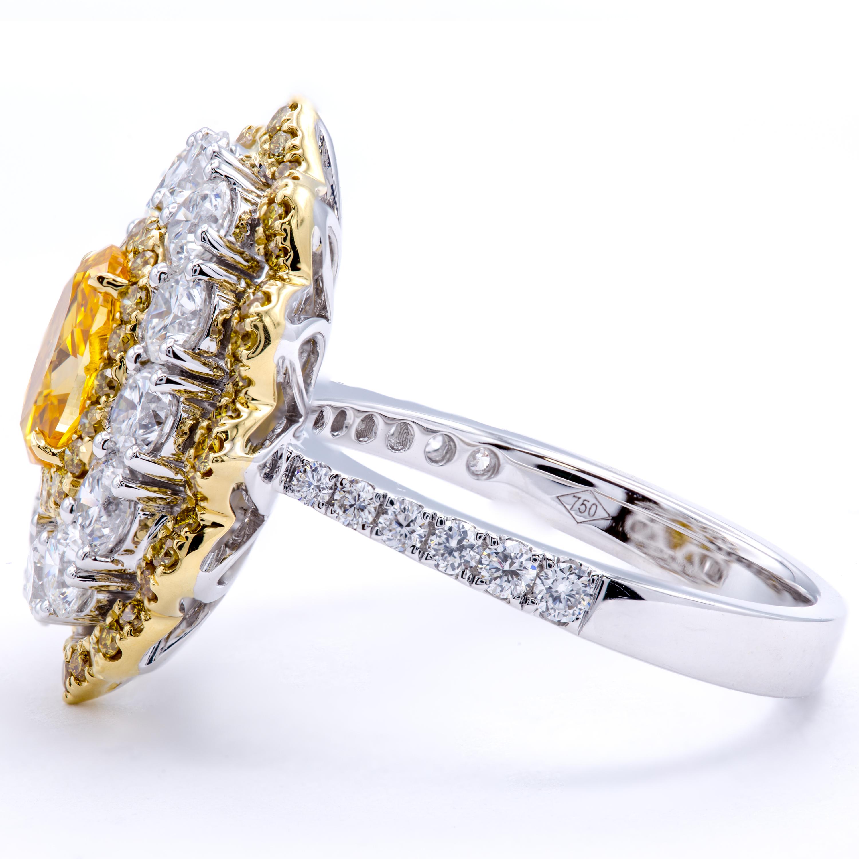 Oval Cut David Rosenberg .78 Ct Oval Fancy Yellow Orange GIA Flower Design Diamond Ring