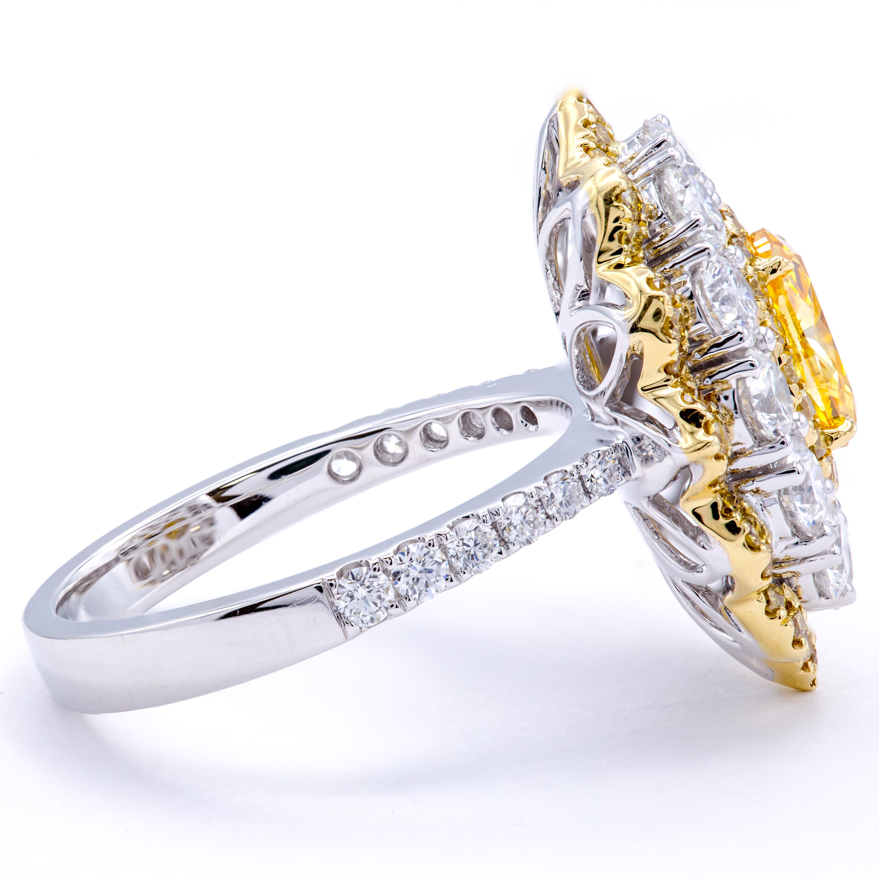 Women's David Rosenberg .78 Ct Oval Fancy Yellow Orange GIA Flower Design Diamond Ring