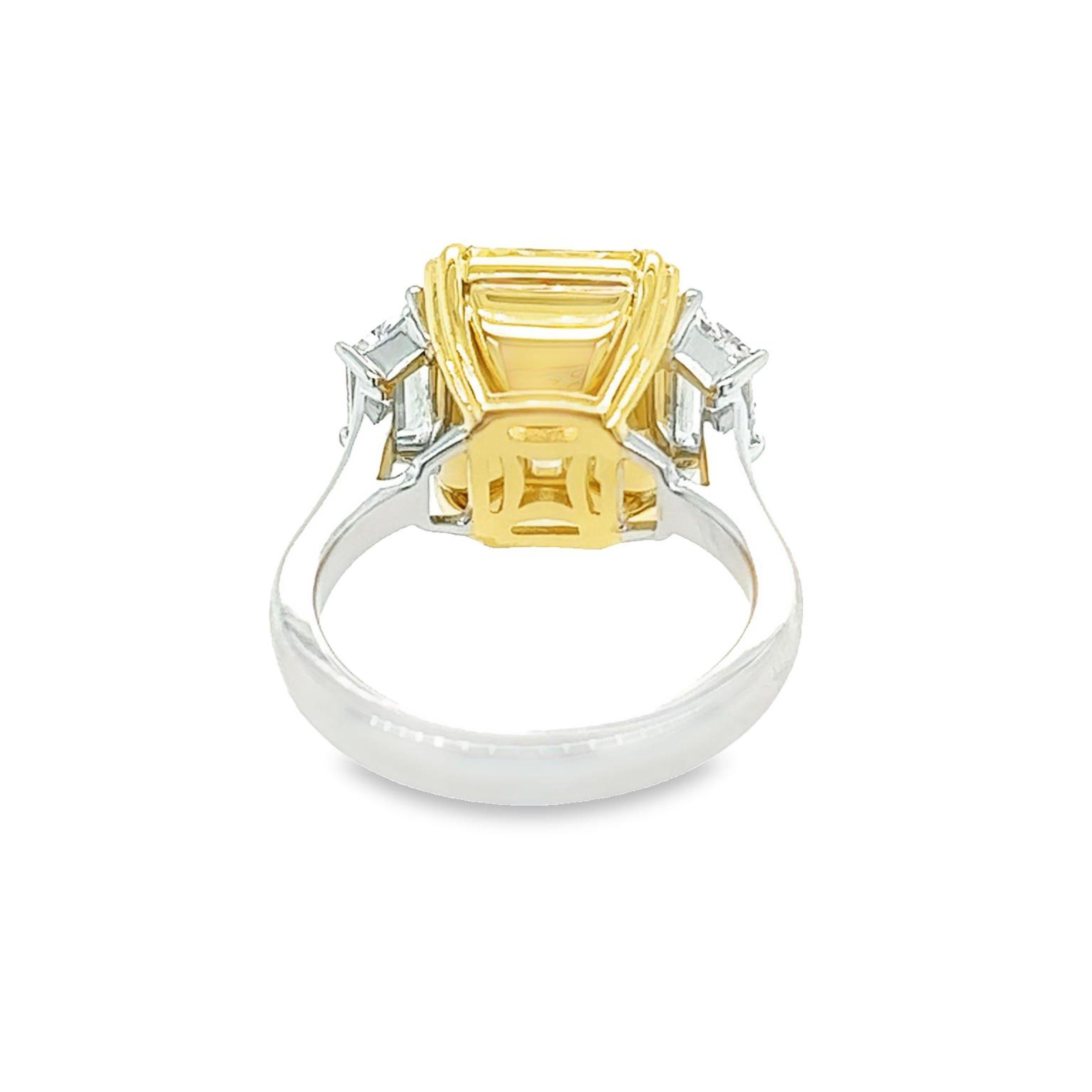 Radiant Cut David Rosenberg 7.81 Carat Radiant Fancy Yellow VS1 GIA Diamond Engagement Ring For Sale
