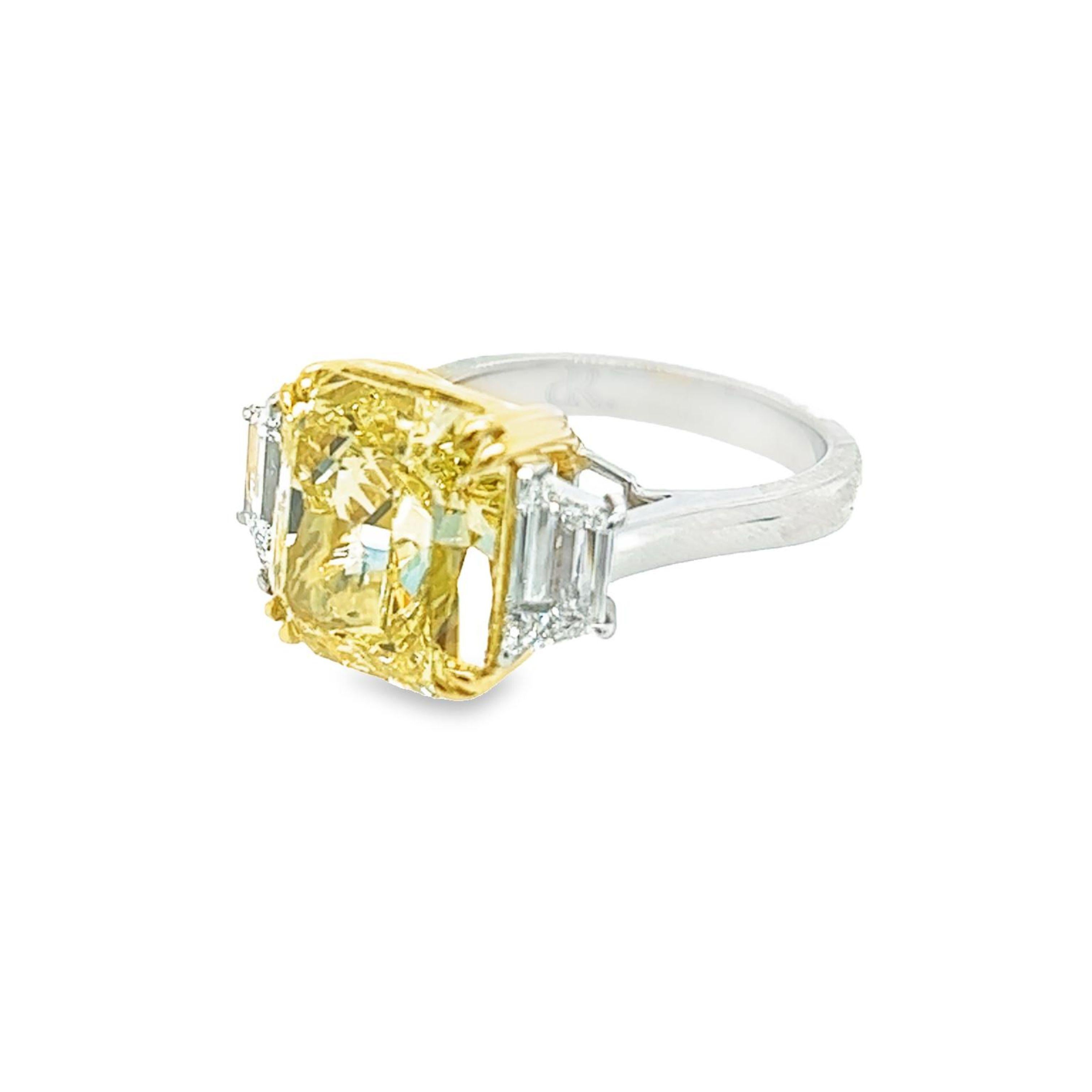 Women's David Rosenberg 7.81 Carat Radiant Fancy Yellow VS1 GIA Diamond Engagement Ring For Sale
