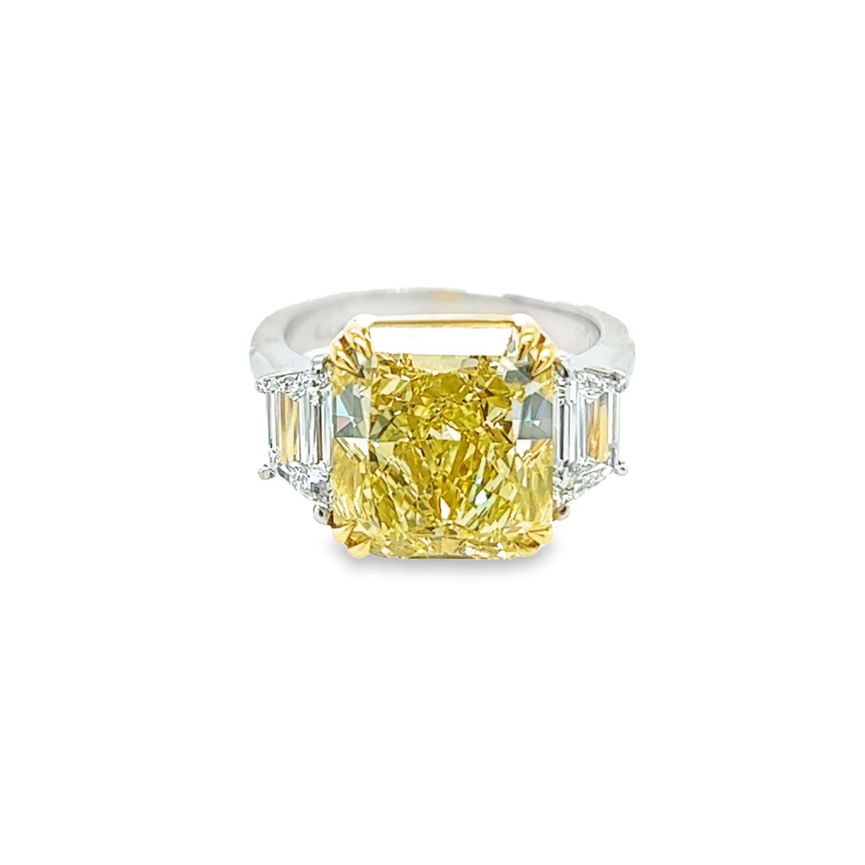 David Rosenberg 7.81 Carat Radiant Fancy Yellow VS1 GIA Diamond Engagement Ring For Sale 1