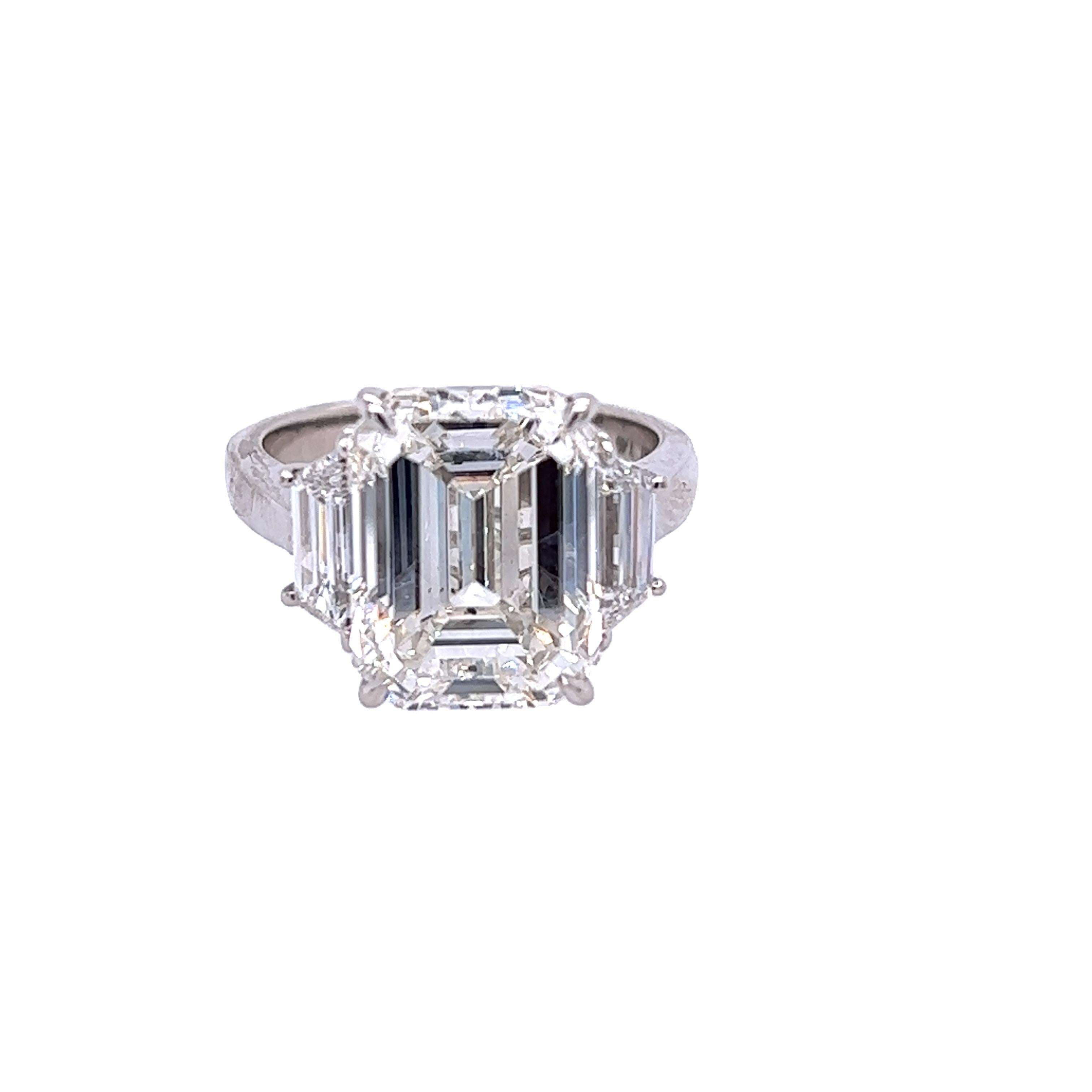 David Rosenberg 7.94 Carat Emerald Cut GIA 3 Stone Diamond Engagement Ring 1